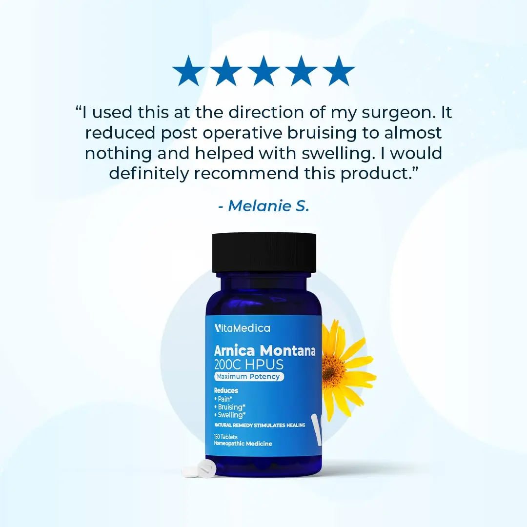 VitaMedica Arnica Montana 200C Rapid Dissolve Tablets for Natural Pain, Bruising, and Swelling Support - High Potency Homeopathic Medicine for Injury and Surgery Recovery - 150 Ct - 50 Servings VitaMedica uk supplements