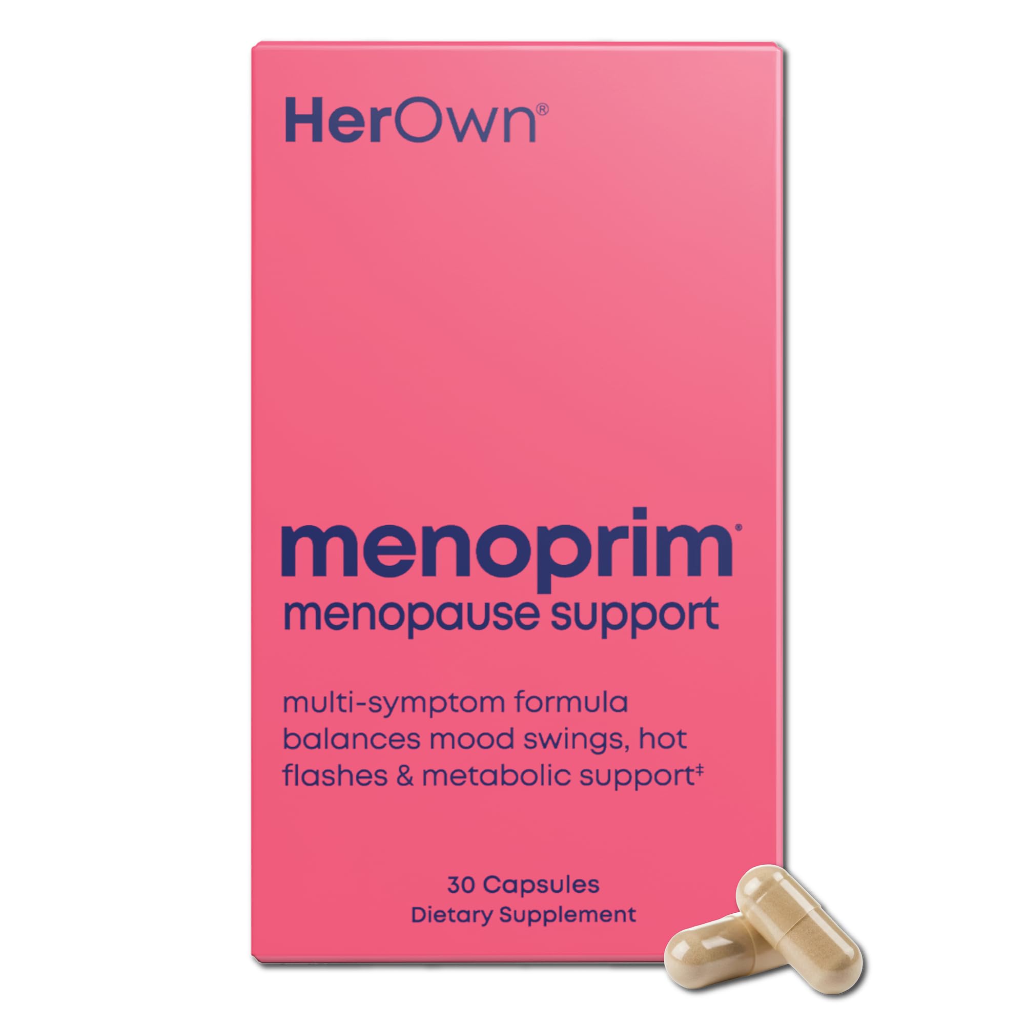Her Own Menoprim, Menopause Support, Female Hormonal Balance Capsules for Night Sweats, Hot Flashes & Mood Swing Support, Bergamot Orange & Black Cohosh Root, 60 Capsules her own uk supplements