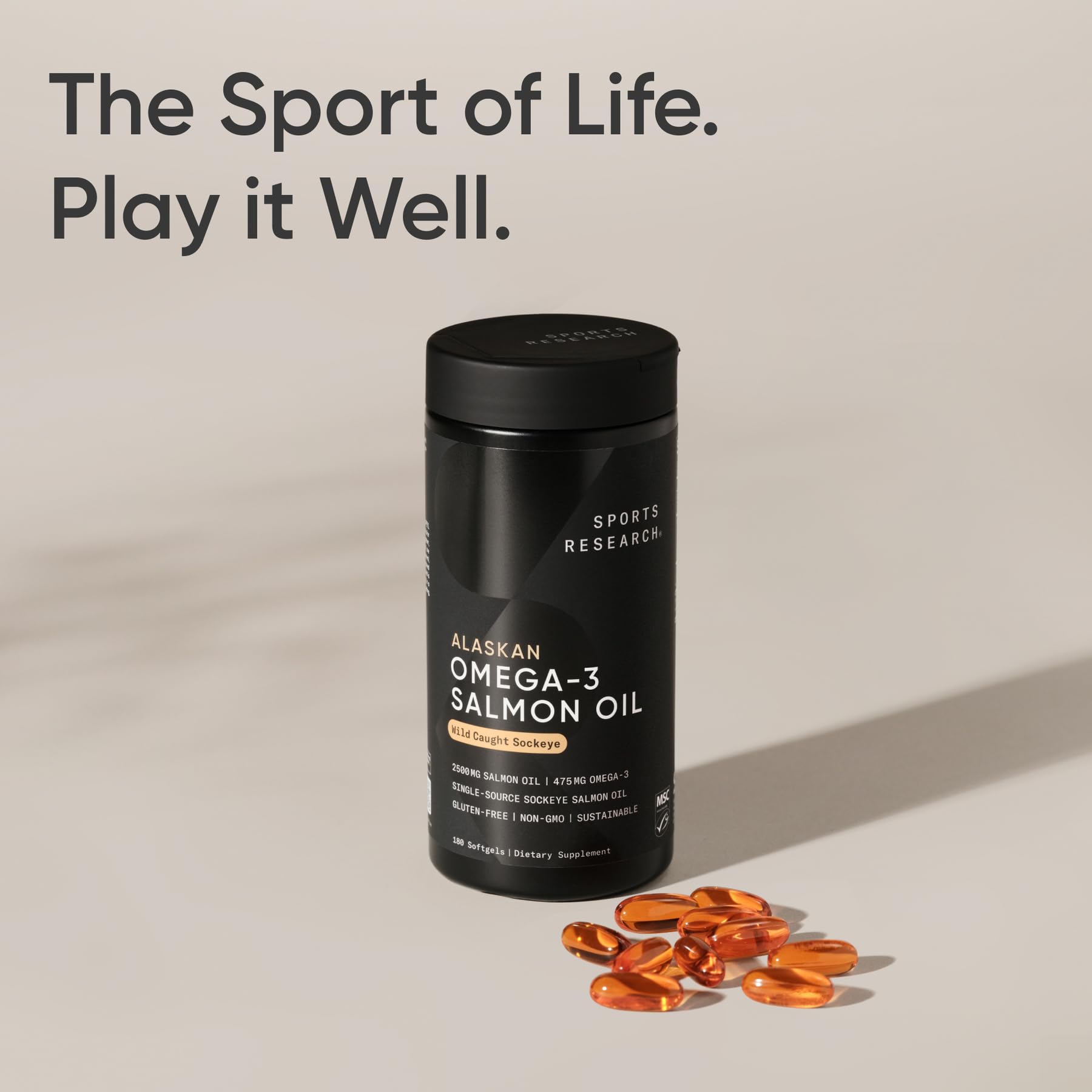 Sports Research® Salmon Oil - Single-Source Wild Alaskan Sockeye | 2500 mg per Serving w/EPA & DHA Fatty Acids | MSC Certified - 180 Count Softgels Sports Research uk supplements
