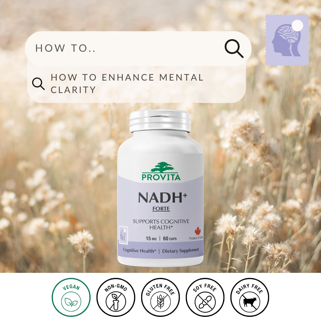 PROVITA NADH+ Forte | Cognitive Support Supplement with NADH, Coenzyme Q10 & Chlorophyll | Energy Support, Focus, Mental Clarity & Brain Health | Vegan Capsules | High Absorption Cellular Formula PROVITA uk supplements