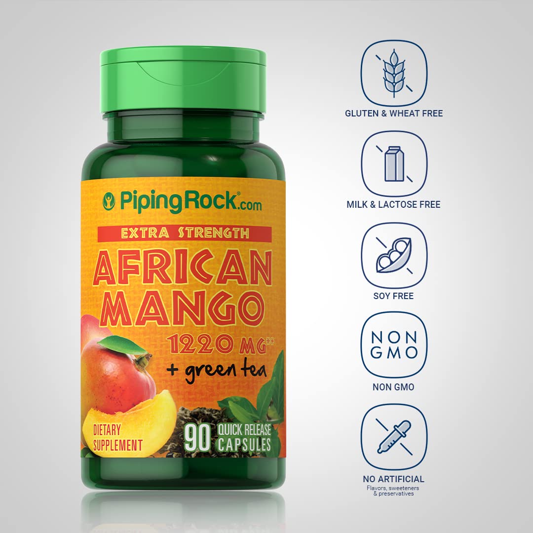 Piping Rock African Mango Seed Extract 1220 mg | 90 Capsules | with Green Tea | Extra Strength Piping Rock uk supplements