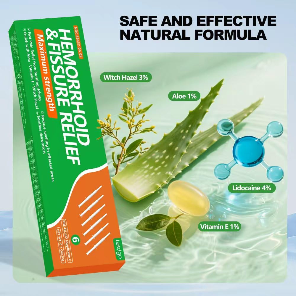 Lesdgo Hemorrhoidal Ointment(6 Pre-Filled),Hemorrhoid and Fissure Cream Witch Hazel Maximum Strength Pain Relief,for Itching and Swelling Lesdgo uk supplements