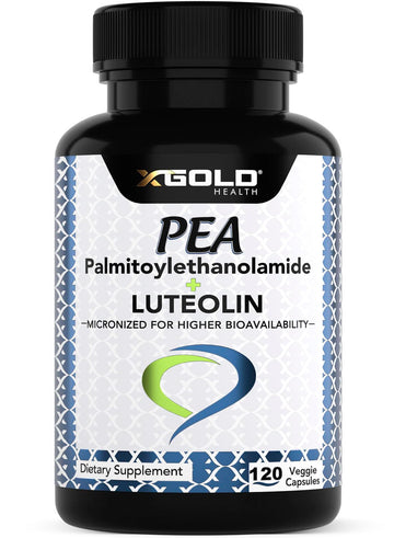 Palmitoylethanolamide 630 mg + Luteolin Standardized 98%- Micronized Pea 99% Highly Purified and Bioavailable - Made in USA - Supplement for Men and Women - 120 Veggie Capsules X Gold Health uk supplements