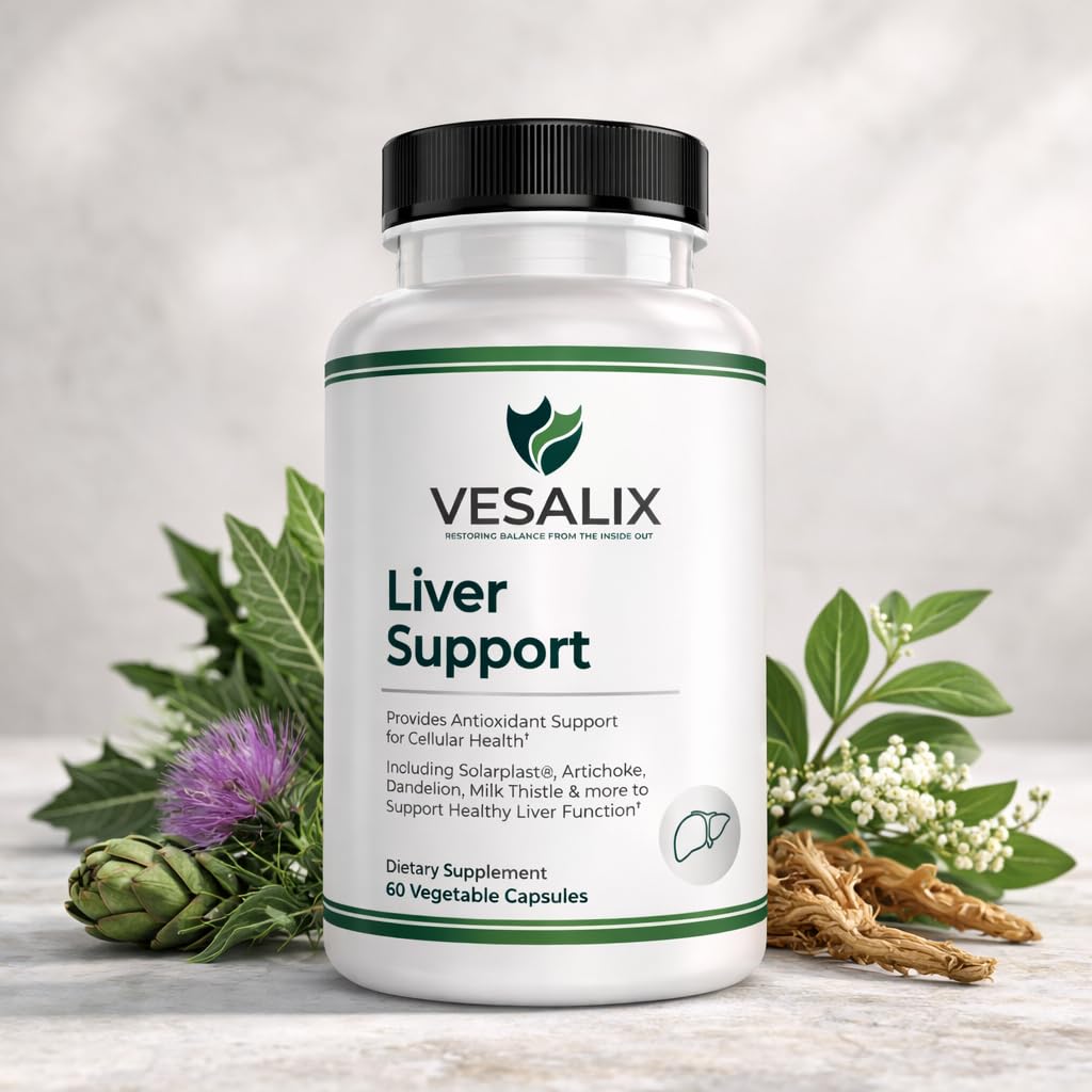 VESALIX Liver Support Supplement for Adults 40+ – Milk Thistle, Artichoke & Dandelion with Digestive Enzymes – Supports Digestion & Cellular Health – 60 Vegetarian Capsules VESALIX uk supplements