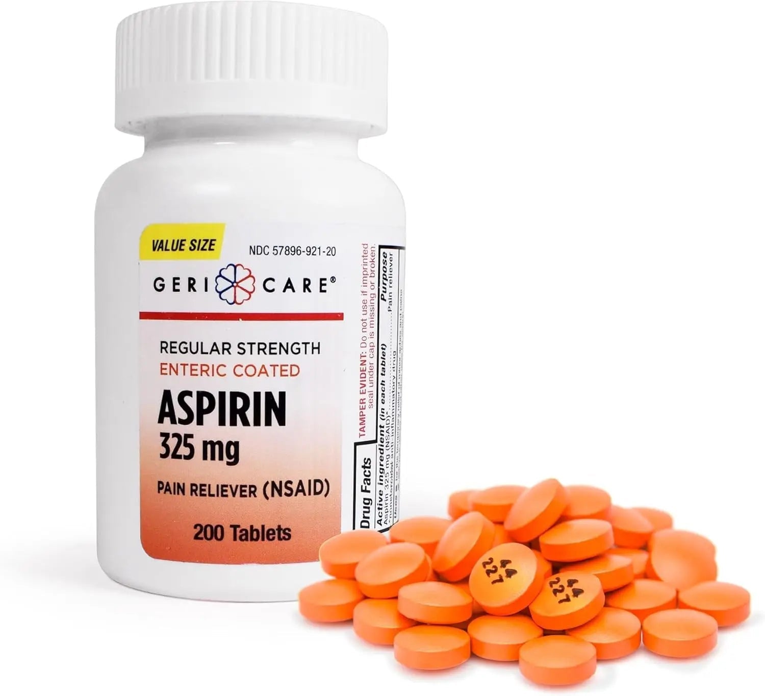 GeriCare Enteric Coated Aspirin Tablets 325mg (200 Count) NSAID Pain Reliever & Fever Reducer for Adults- Regular Strength Aspirin for Headache Arthritis Menstrual & Muscle Pain GeriCare uk supplements