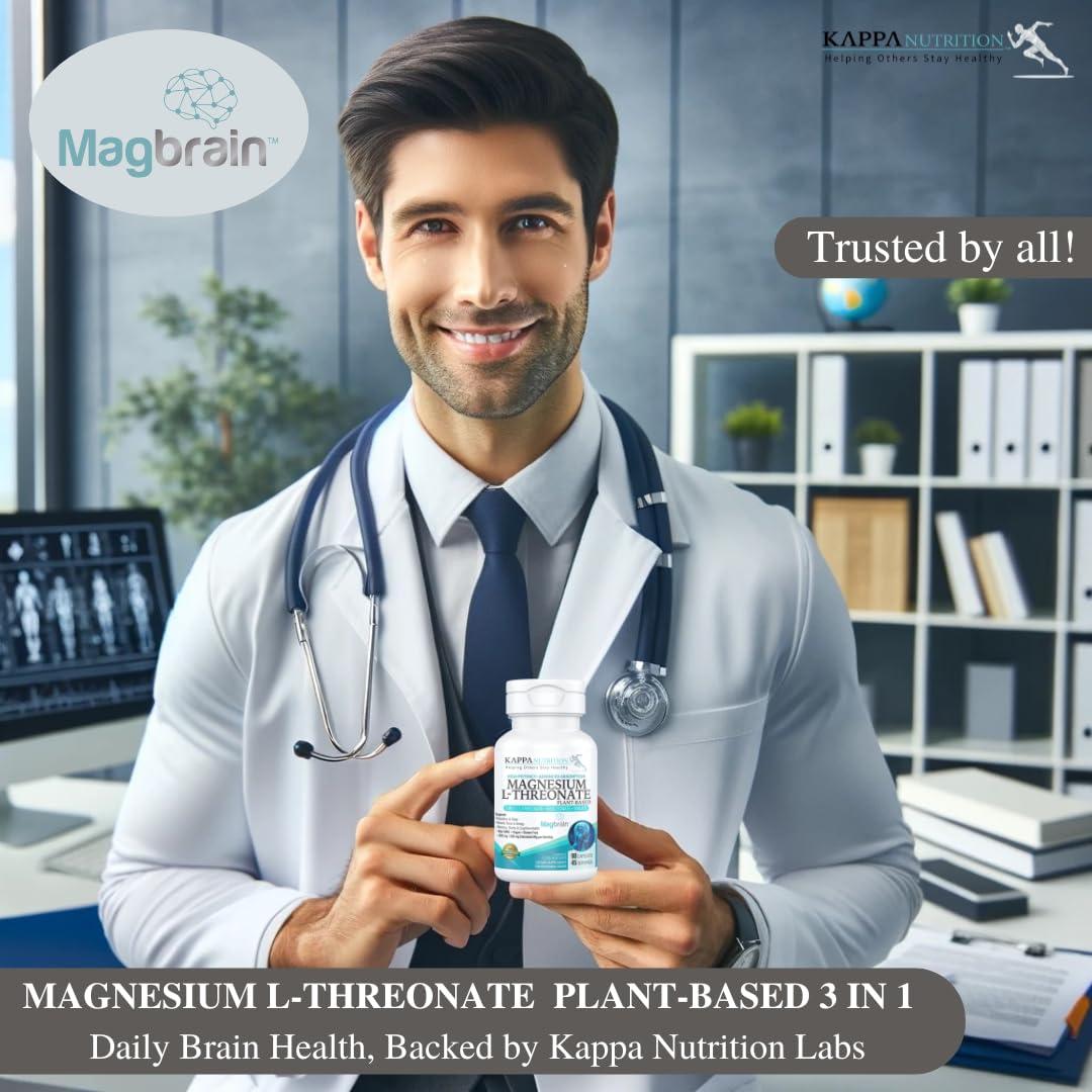 Kappa Nutrition Powered by Magbrain™ Magnesium L-Threonate Plant-Based, 90 Vegan Capsules, 420mg Elemental Magnesium (3 Capsules) from 2,253mg, Brain, Sleep & Muscle Support. KAPPA NUTRITION uk supplements