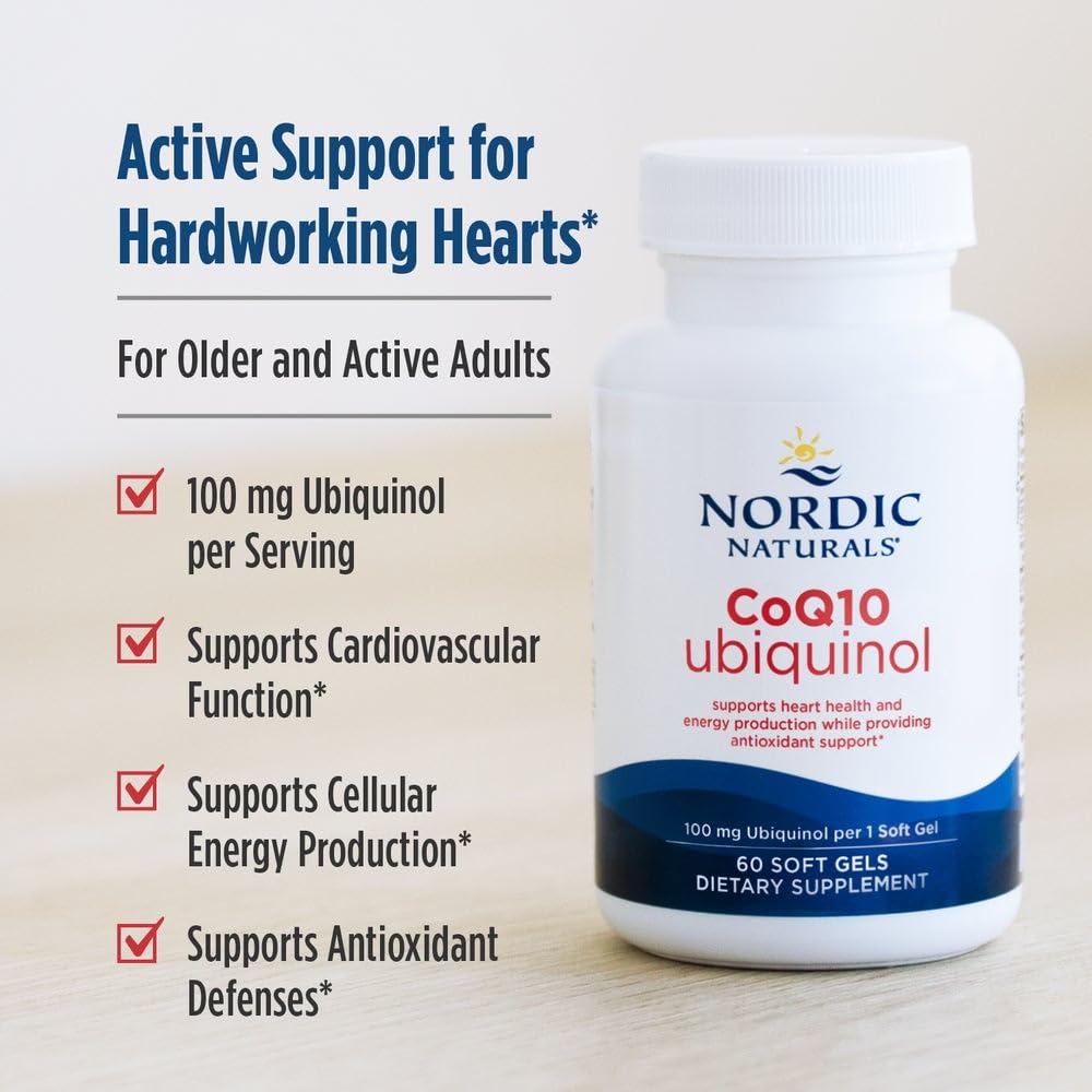 Nordic Naturals Nordic CoQ10 Ubiquinol - 60 Mini Soft Gels - 100 mg Coenzyme Q10 (CoQ10) Ubiquinol - Heart & Brain Health, Cellular Energy Production, Antioxidant Support - Non-GMO - 60 Servings Nordic Naturals uk supplements