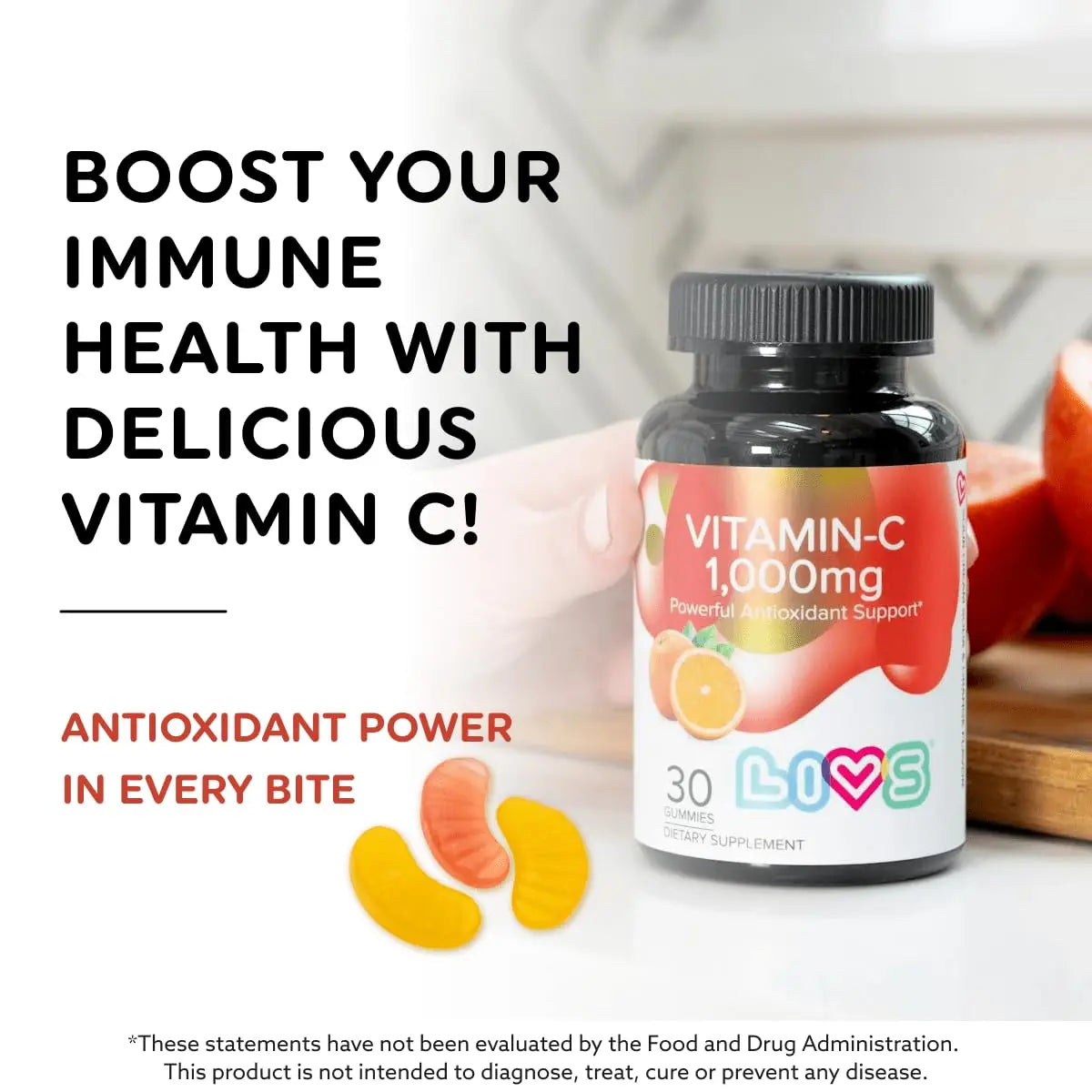 Vitamin C 1000mg Gummies for Kids & Adults |Antioxidant & Immune Support Supplement | Vegan Multivitamin for Hair, Skin & Nails LIVS uk supplements