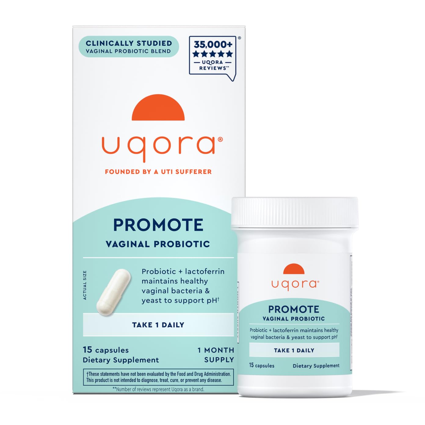 Uqora Promote - Support Vaginal Health* - Probiotic for Women with Lactoferrin, Lactobacillus Acidophilus & Lacticaseibacillus Rhamnosus - Vaginal Probiotics - Gluten-Free - 15 Capsules Uqora uk supplements