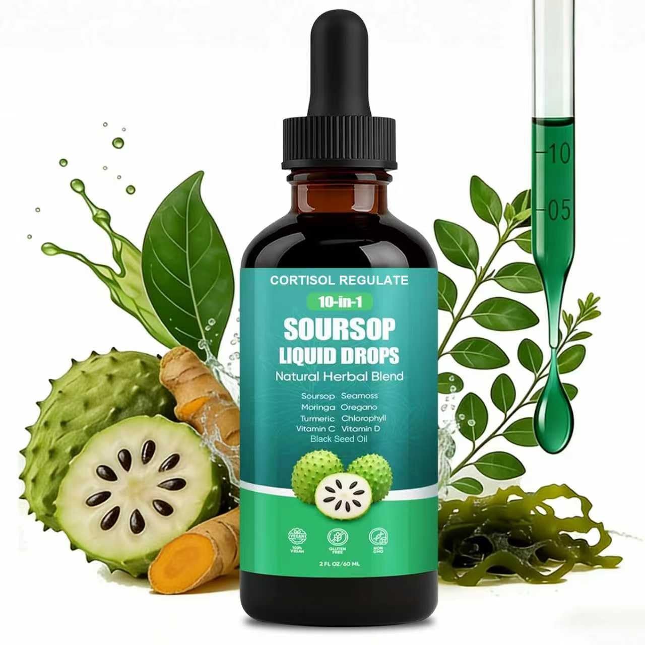 CORTISOL REGULATE Soursop Liquid Drops, 10-in-1 Blend with Sea Moss, Moringa, Turmeric, Black Seed Oil, Oregano, and More, 2 fl oz (1 Pack) CORTISOL REGULATE uk supplements