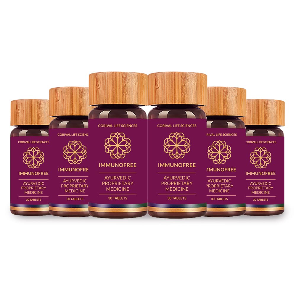 Biogetica Immunofree Herbal Supplement for Immune Support - Natural Potent Blend of Tulsi, Kalmegh, Yashtimadhu & Giloy for Immune Boost - 100% Vegan - 30 Tablets- Pack of 6 Biogetica uk supplements