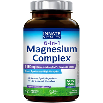 Innate Vitality Magnesium Complex 6-in-1, 1160mg Per Serving, Rest & Digestion, Magnesium Glycinate & Citrate, High Absorption, 120 Vegan Capsules Innate Vitality uk supplements