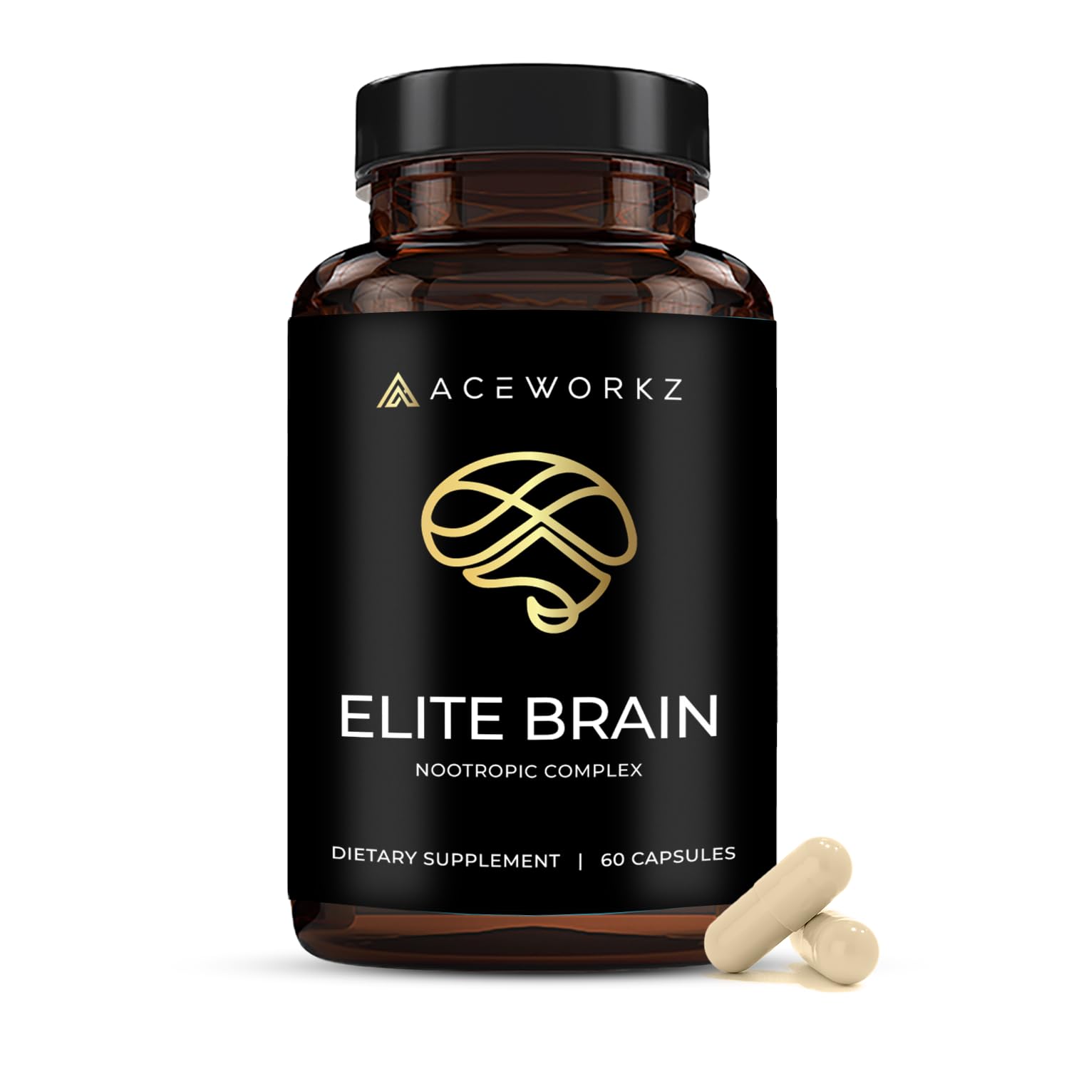 Elite Brain - Nootropic Supplement for Focus, Memory & Mental Clarity – Caffeine-Free Natural Energy with Lion’s Mane, L-Theanine & Vitamin B Complex (60 Capsules) ACEWORKZ uk supplements