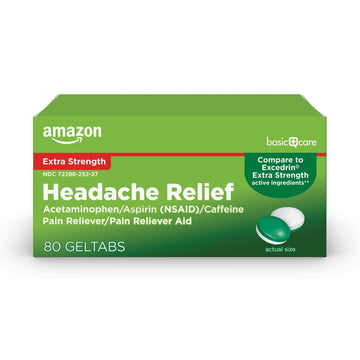 Amazon Basic Care Extra Strength Headache Relief Geltabs, Pain Reliever for Arthritis, Menstrual Pain and Cramps, 80 Count Amazon Basic Care uk supplements