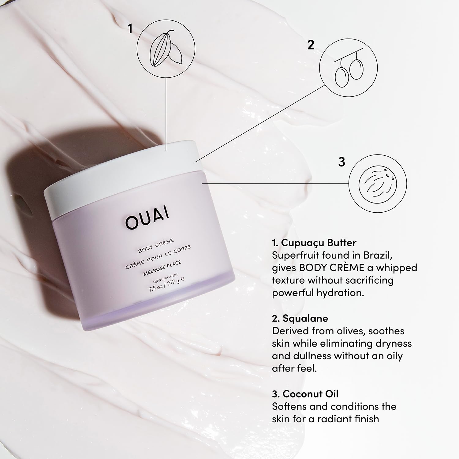 OUAI Body Cream, Melrose Place - Hydrating Whipped Body Cream with Cupuaçu Butter, Coconut Oil and Squalane - Softens Skin and Delivers Healthy-Looking Glow - Sulfate Free Skin Care (7.5 Oz) OUAI uk supplements