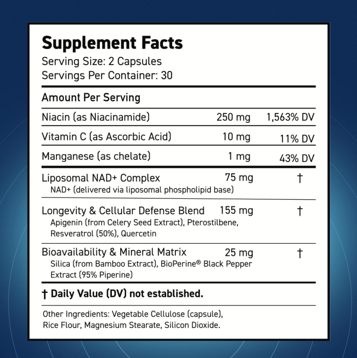 Blue Haven Rx NAD+ Supplement - NMN Alternative with Liposomal NAD+, Trans Resveratrol, Manganese, Apigenin Plus Pterostilbene for Women and Men, Anti Aging Support Blue Haven Rx uk supplements