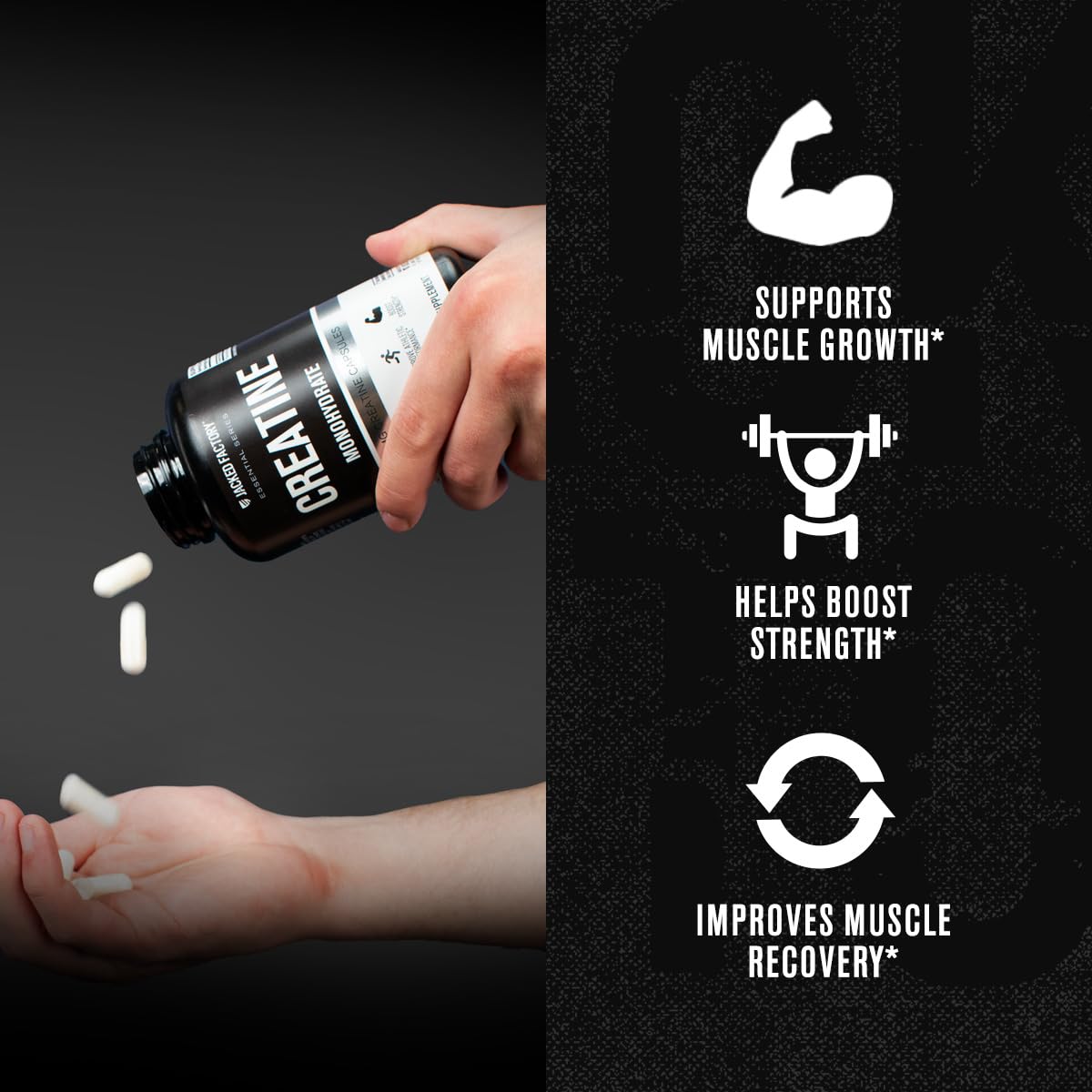 Jacked Factory Creatine Monohydrate Capsules - Creatine Pills for Muscle Growth, Increased Strength, Enhanced Energy Output and Improved Athletic Performance - 150 Capsules Jacked Factory uk supplements