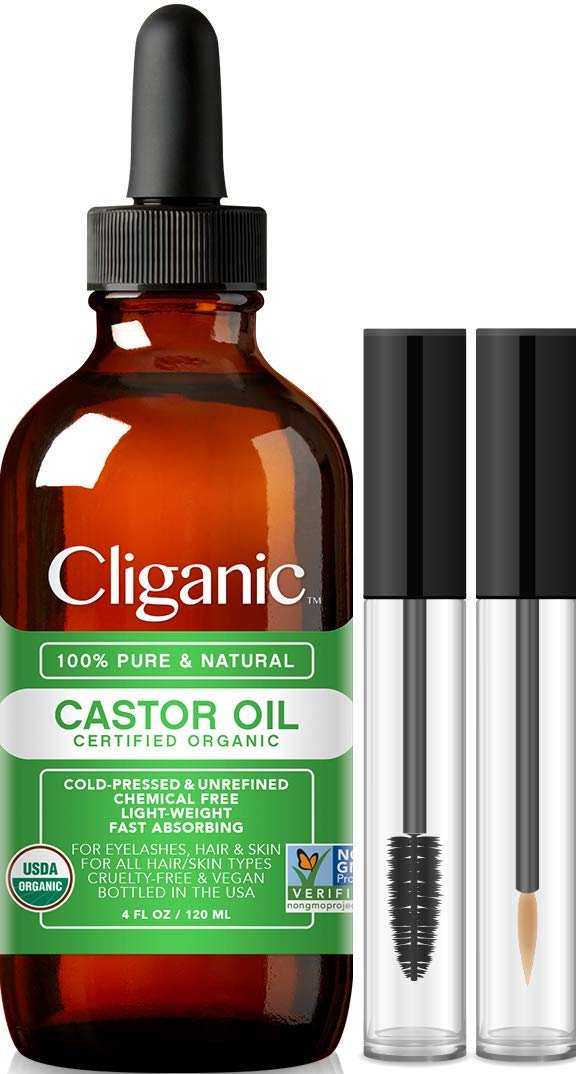Cliganic Organic Castor Oil, 100% Pure (4oz with Eyelash Kit) - For Eyelashes, Eyebrows, Hair & Skin Cliganic uk supplements
