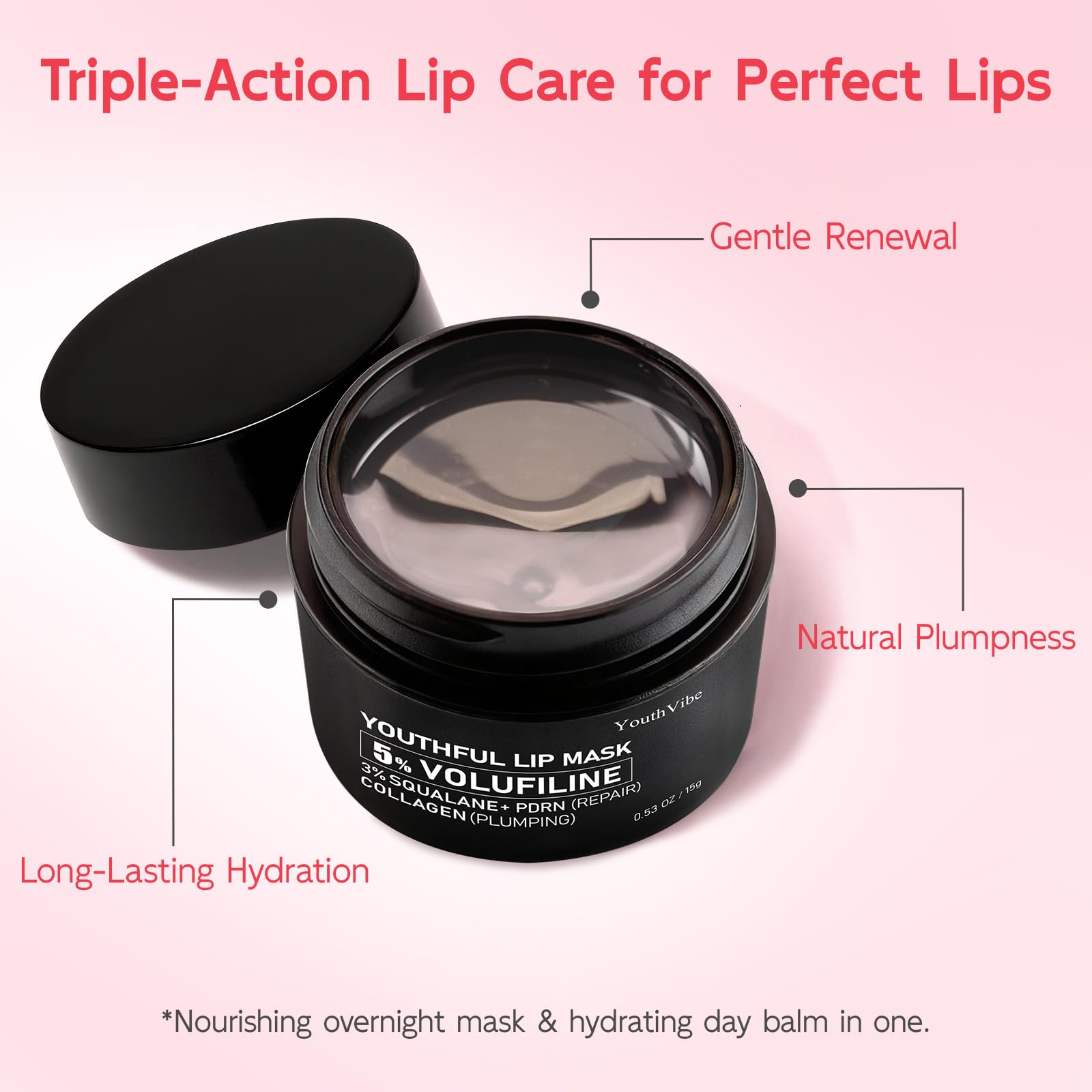 YouthVibe Lip Mask Overnight Moisturizing - Nourish & Hydrate, Antioxidants, 5% Volufiline, Vitamin E, Shea Butter, PDRN & Collagen Sleeping Lip Treatment for Dry, Chapped Lips YouthVibe uk supplements