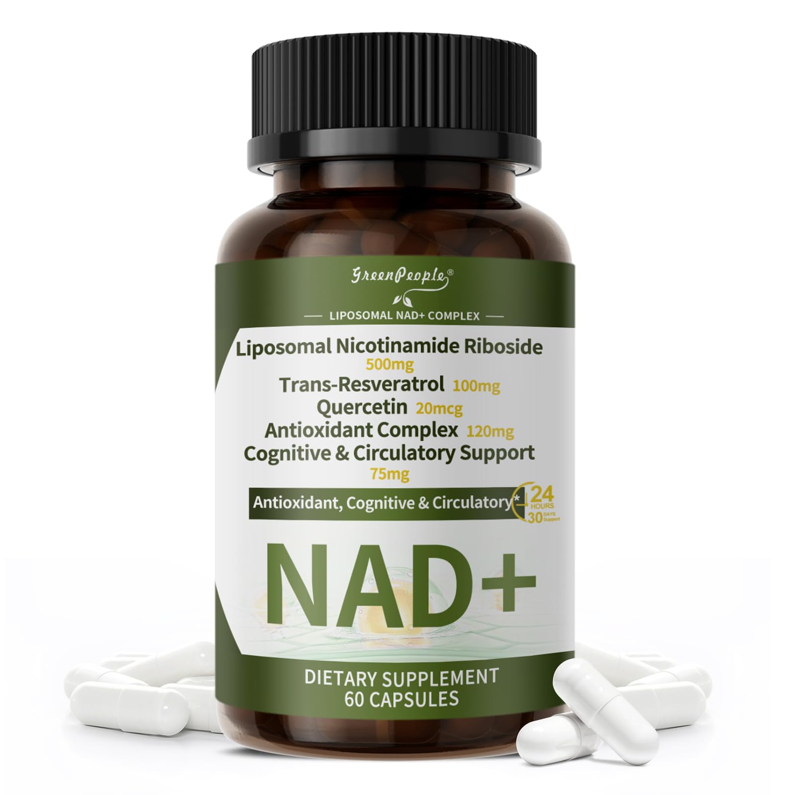 NAD+ Supplement for Women with Resveratrol , 20-in-1 NAD Plus Supplement with Liposomal Nicotinamide Riboside Boost NAD+ Levels for Cell Repair Energy, Antioxidant,Focus - 60 Vegan Capsules GREENPEOPLE uk supplements