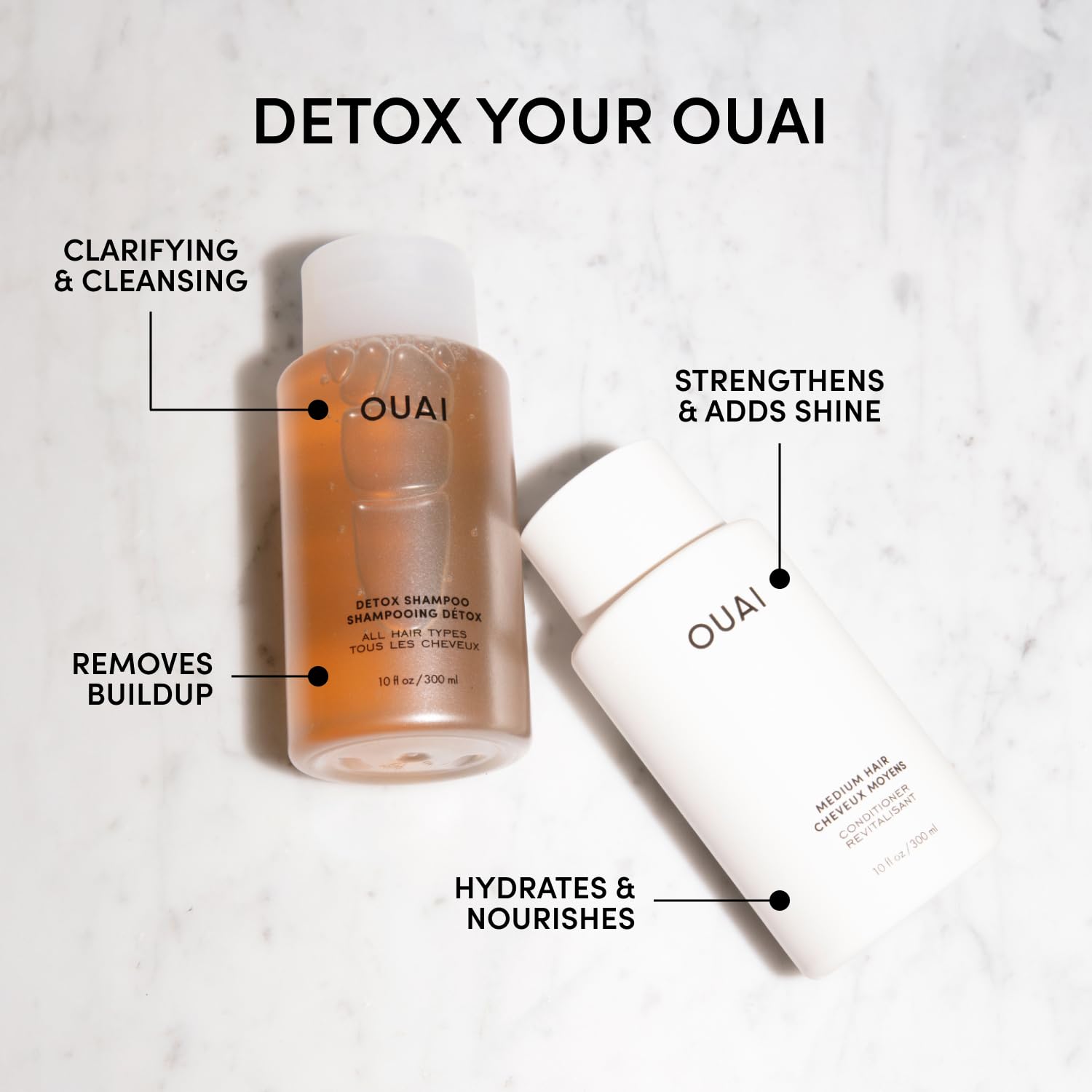 OUAI Detox Shampoo & Medium Hair Conditioner Bundle - Clarifying Shampoo for Build Up, Dirt, Oil, Product and Hard Water & Hydrating Conditioner for Medium Hair (2 Count) OUAI uk supplements