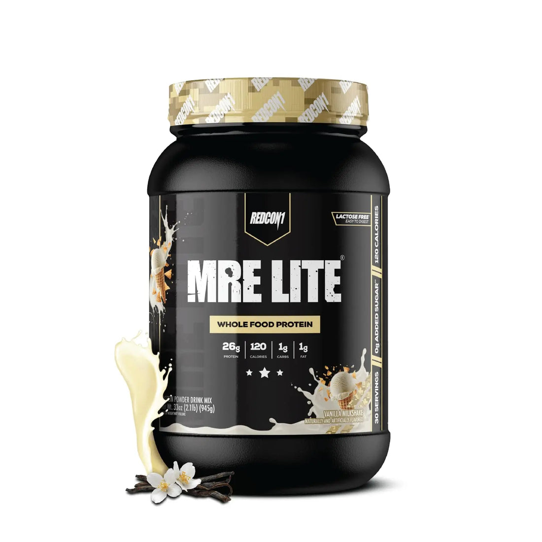 REDCON1 MRE LITE Whole Food Protein Powder, Vanilla Milkshake - Lactose Free & Sugar Free Meal Replacement with Animal Protein Blends - Easy to Digest Formula - Only 1g Carb per Serving (30 Servings) REDCON1 uk supplements