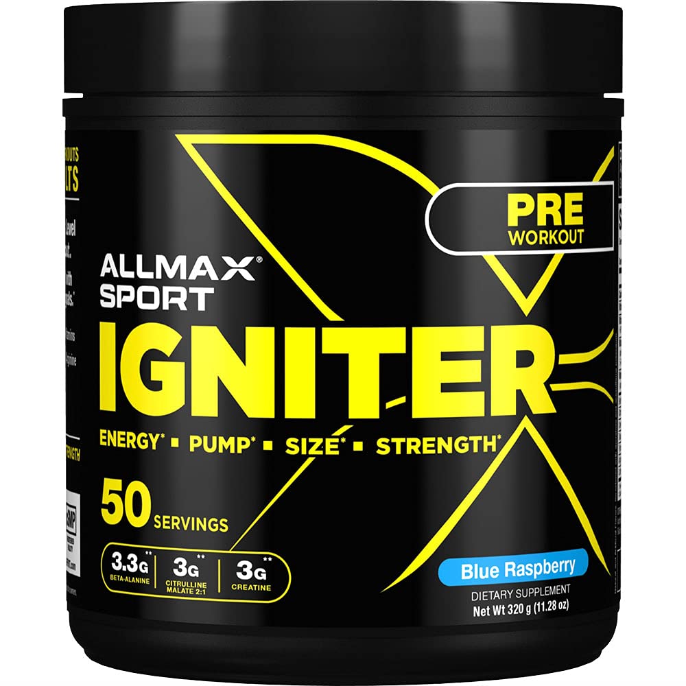 ALLMAX IGNITER Sport, Blue Raspberry - 330 g - Pre-Workout Formula - with Caffeine ALLMAX Nutrition uk supplements