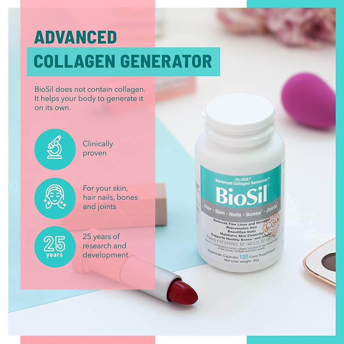 Collagen Supplements for Women & Men [120 ct.] - Advanced Collagen Complex to Stimulate Collagen, Keratin & Elastin Production BioSil uk supplements