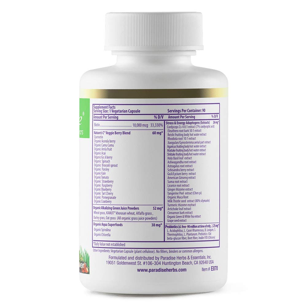 Paradise Herbs Earth's Blend Biotin Supplement, Hair, Skin & Nails, Whole Body Health, Vegan, Non-GMO, 90 Vegetarian Capsules Paradise Herbs uk supplements