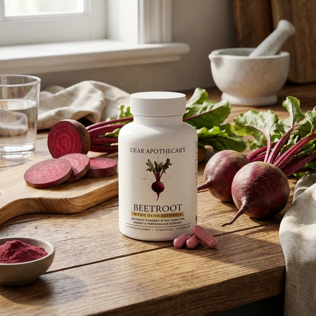Dear Apothecary Organic Beetroot Capsules | 1300mg Beet Root Powder | Nitric Oxide Precursor | 60 Vegetarian Capsules | Non-GMO, Gluten Free, Vegan Dear Apothecary uk supplements