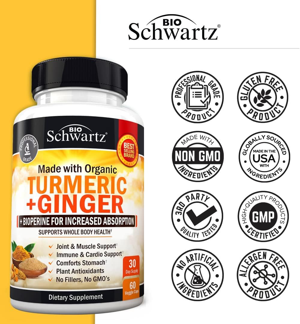 Organic Turmeric Curcumin and Ginger - 95% Standardized Curcuminoids with BioPerine BioSchwartz uk supplements