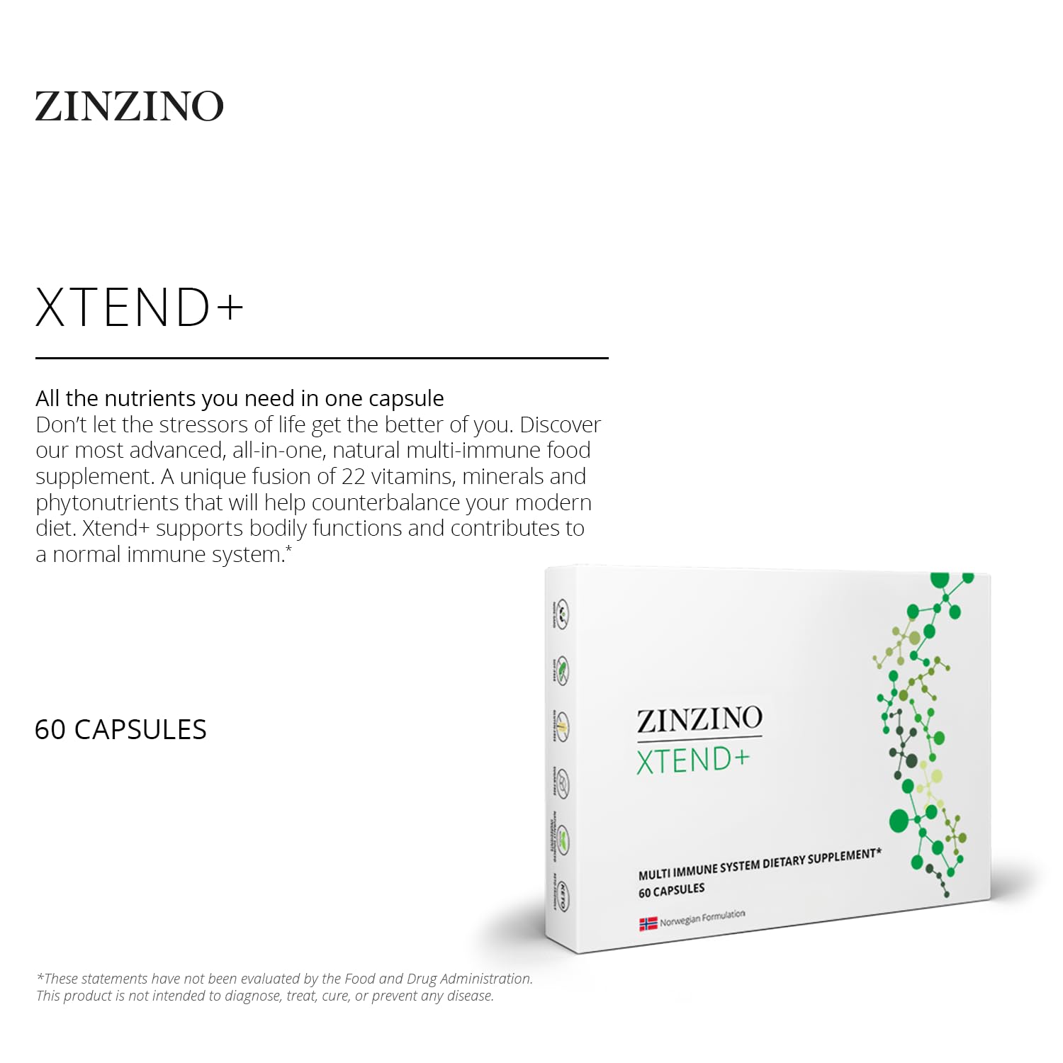 Zinzino Xtend + - Multi Immune Supplement - Essential Vitamins, Minerals & Vitamin C for Immune Support, Energy & Focus - 60 Capsules ZINZINO uk supplements