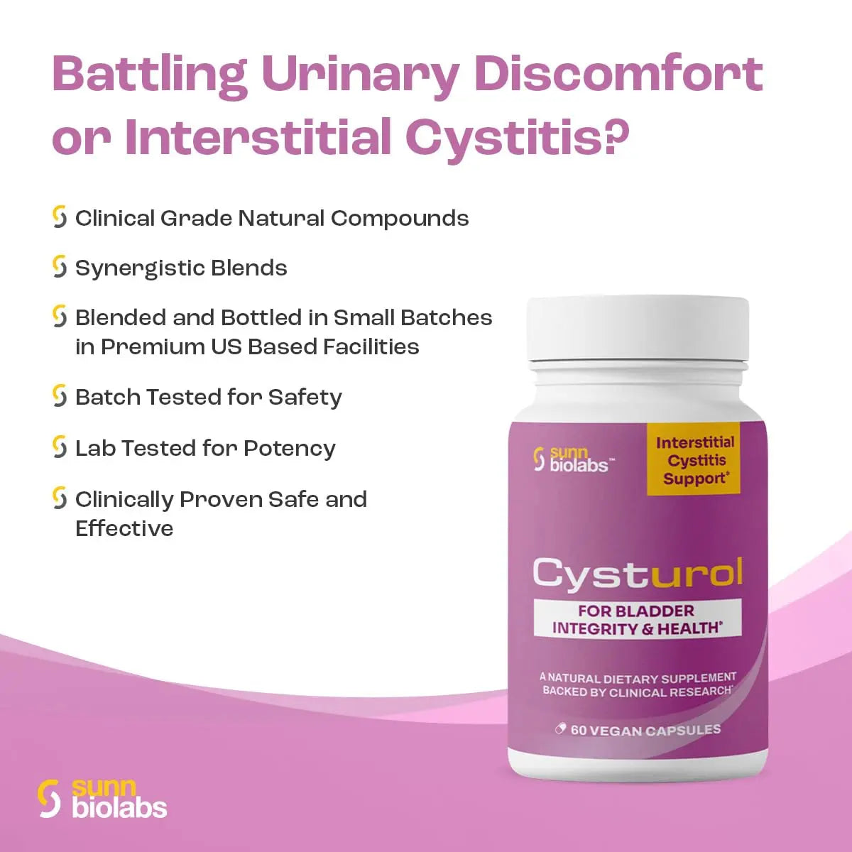 CYSTUROL® Bladder Support Supplement | Interstitial Cystitis (IC) | Bladder Pain | Urinary Tract Health | Clinically Studied Formula for Bladder Inflammation, UTI, Mast Cell Support & Urinary Urgency SUNN BIOLABS uk supplements