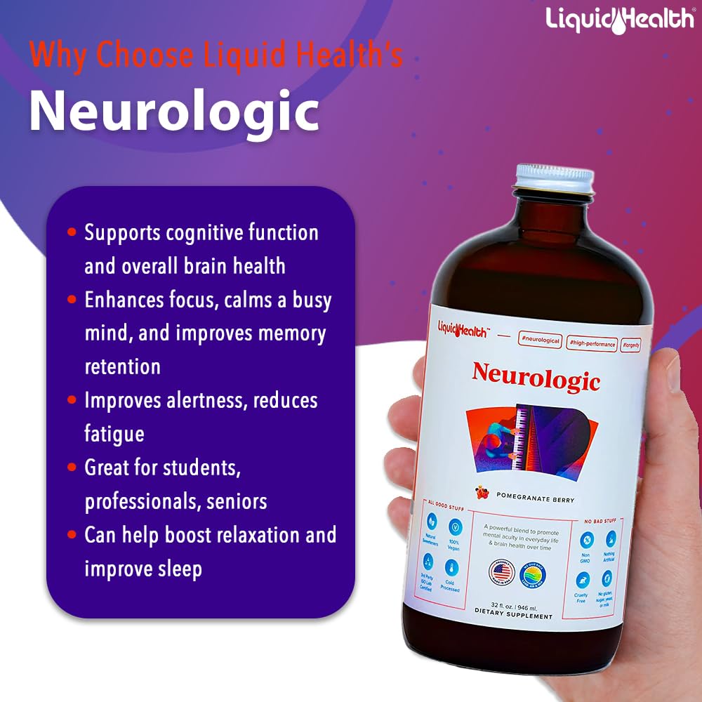 LIQUIDHEALTH Neurologic Focus Supplement - Brain Booster Nootropic Supplement for Cognitive Function, Memory & Focus with Ginkgo Biloba, Choline, L-Theanine & Phosphatidylserine - USA Made (32 oz) LIQUIDHEALTH uk supplements