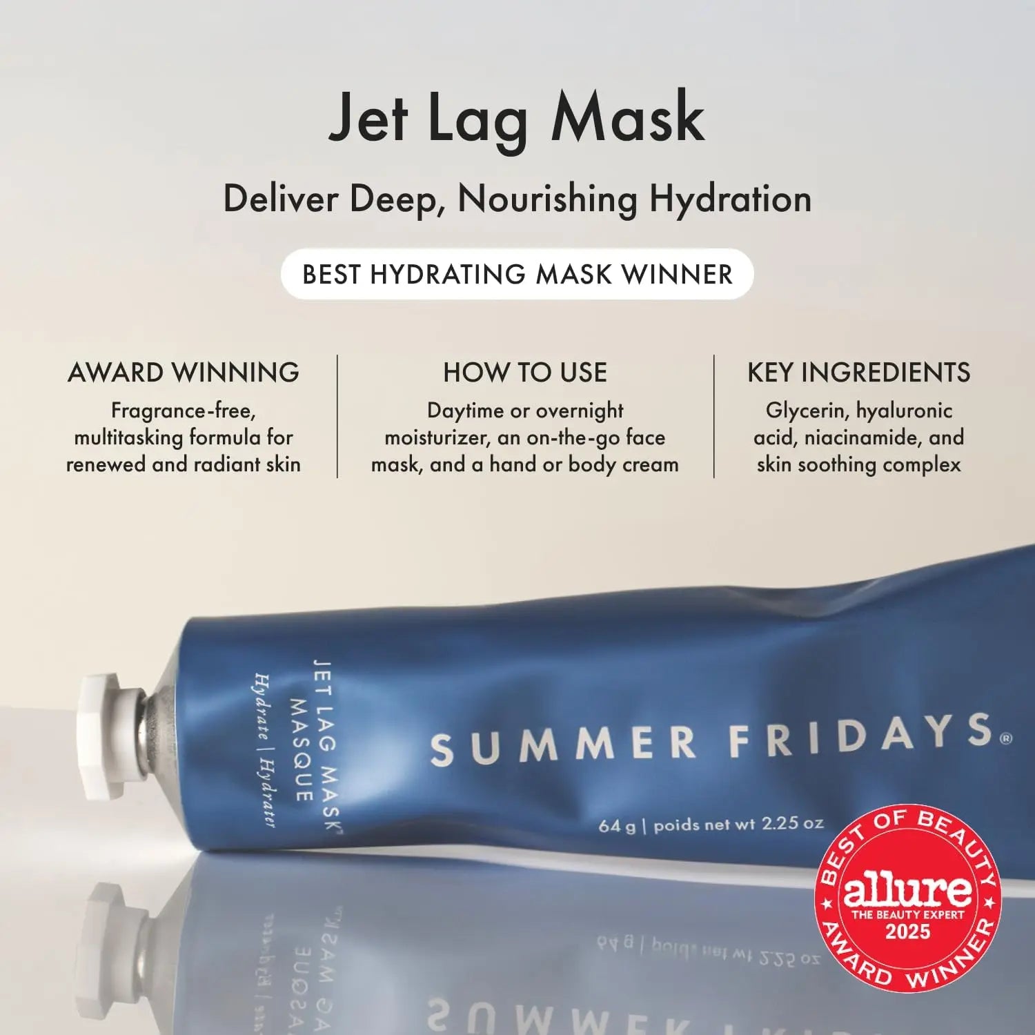 Summer Fridays Jet Lag Mask - Hydrating Face Moisturizer + Mask - Enriched with Hyaluronic Acid, Niacinamide, Glycerin + Antioxidants Helps Nourish Skin for a Renewed + Radiant Complexion (2.25 Oz) Summer Fridays uk supplements