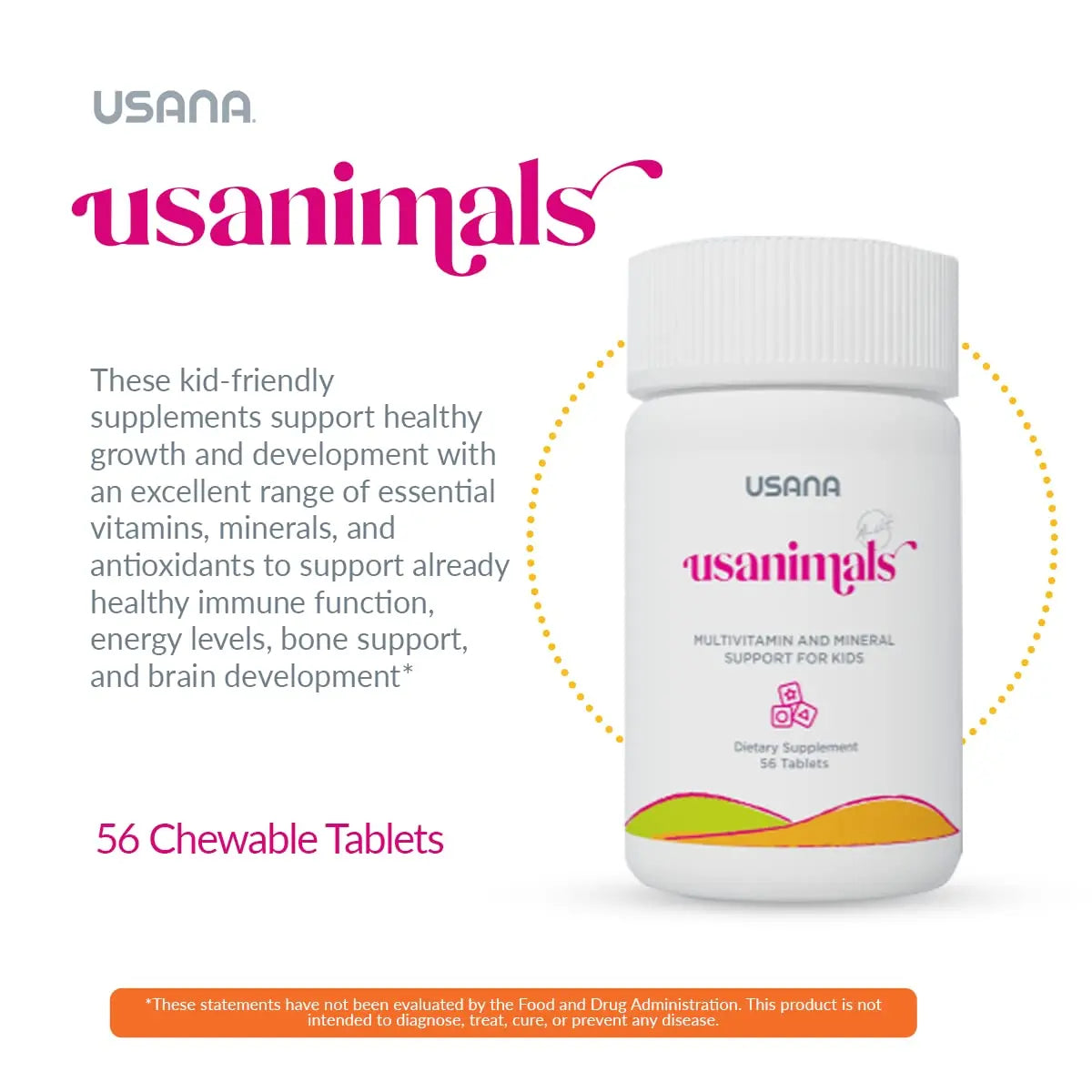 USANA Usanimals Multivitamin for Kids - Daily Chewable Tablets with Vitamins A, C, D, E, B6, B12, Zinc, Iron - Supports Immune, Bone & Brain Health USANA uk supplements