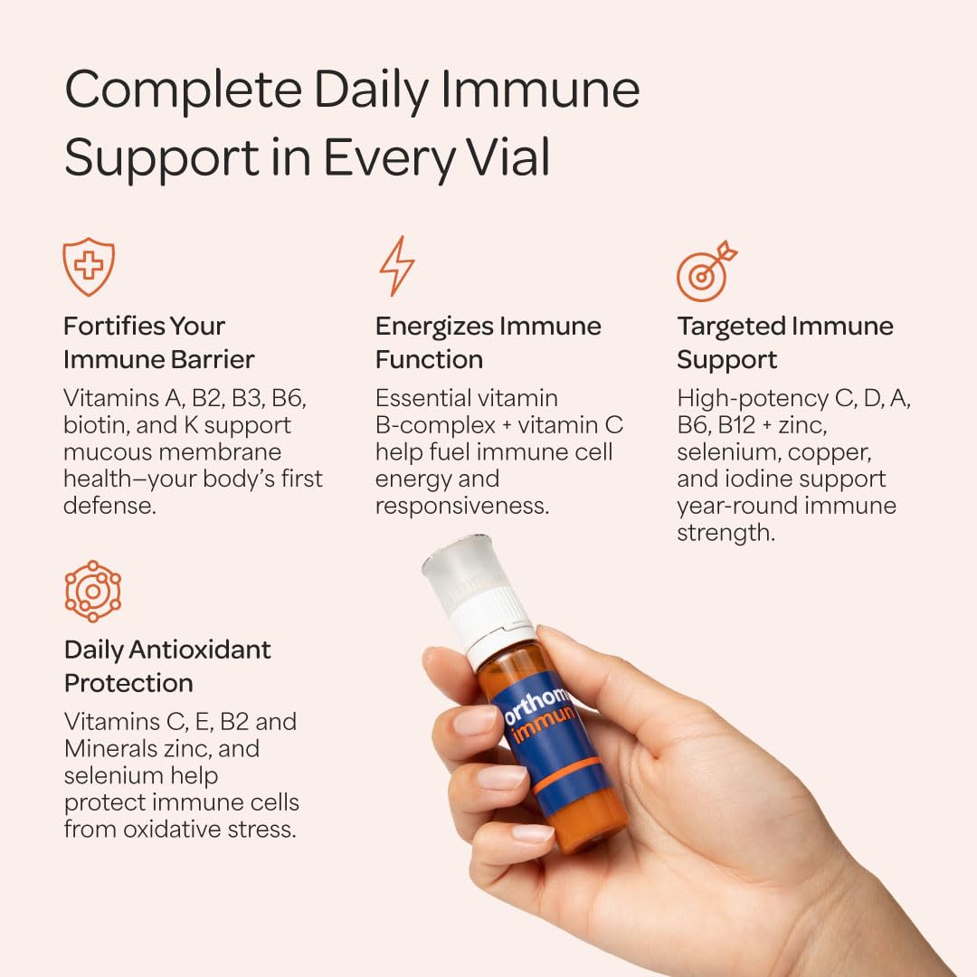 Orthomol Immun, Immune Support Vials for Adults with Vitamin C, Zinc, Selenium, Iodine, Vitamin D, E, A ,B, Calcium, 25+ Immune Boost Nutrients, 1 Serving Per Day for Daily Health (30 Day Supply) Orthomol uk supplements