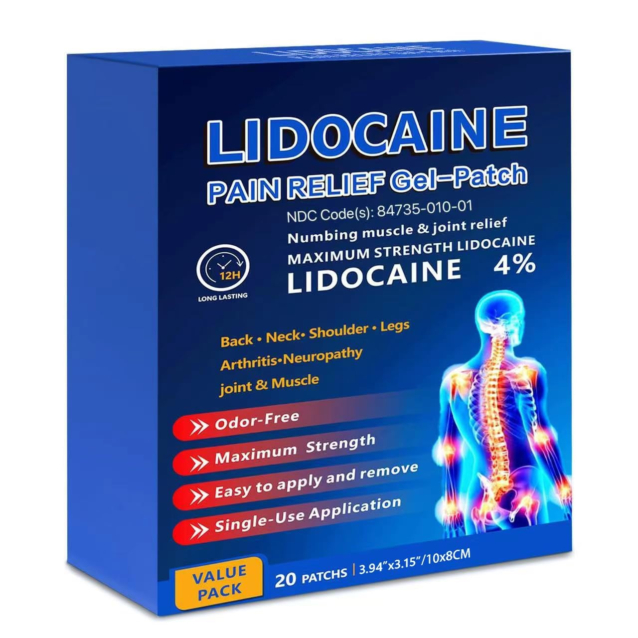 KIbabyDI Professional Lidocaine Pain Relief Patches - 20 Count | 4% Medicated Gel Patches for Targeted Joint & Muscle Comfort | Long-Lasting 12-Hour Relief, Ultra-Flexible Design -lb263 KIbabyDI uk supplements