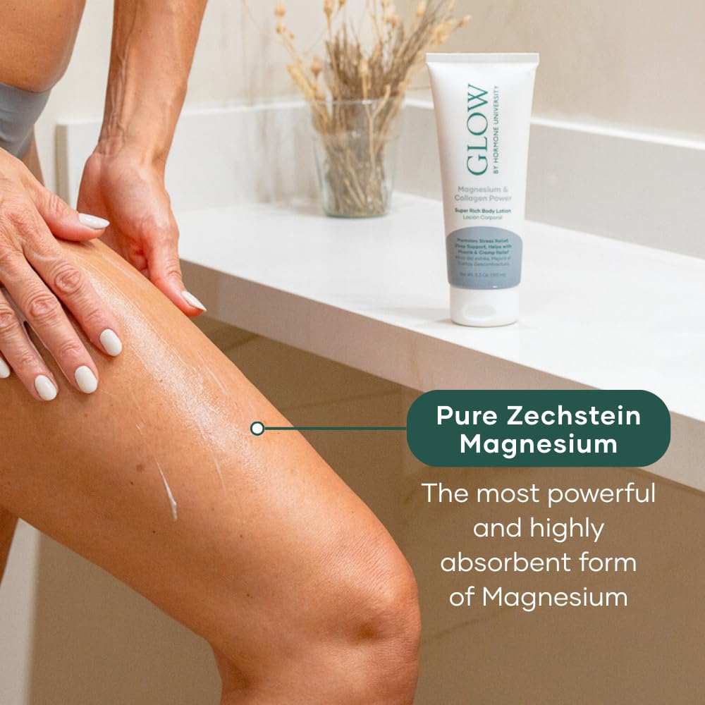 Glow by Hormone University - Magnesium Lotion with Collagen - Magnesium Cream - Bedtime Routine Sleep Lotion - The Highest Concentration of Genuine Zechstein Magnesium Chloride (Pack of 1) Glow Botanica uk supplements