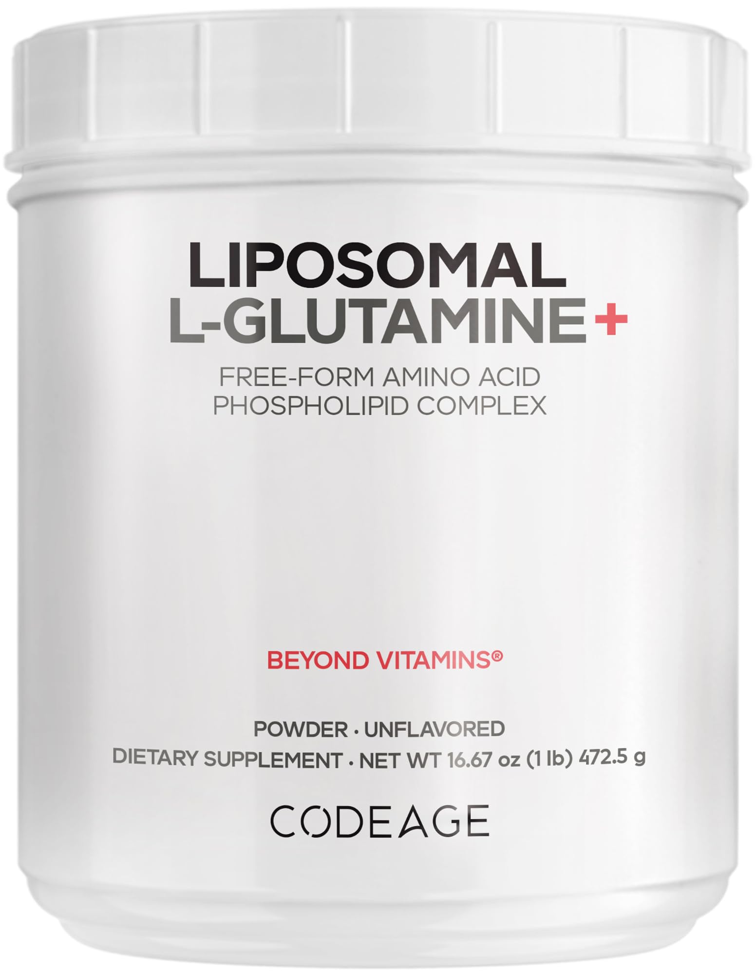 Codeage Liposomal L-Glutamine Powder - High-Potency L-Glutamine 5,000 mg per Serving - 3-Month Supply - Liposomal Delivery, Free-Form Amino Acid, Unflavored Glutamine - Non-GMO Gluten-Free - 16.67 oz Codeage uk supplements