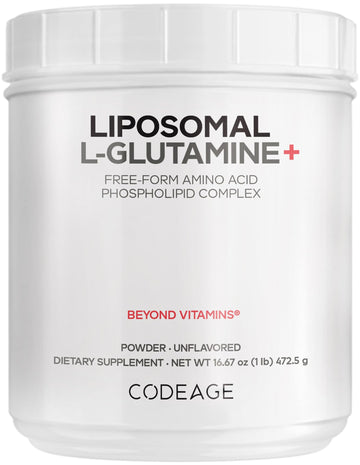 Codeage Liposomal L-Glutamine Powder - High-Potency L-Glutamine 5,000 mg per Serving - 3-Month Supply - Liposomal Delivery, Free-Form Amino Acid, Unflavored Glutamine - Non-GMO Gluten-Free - 16.67 oz Codeage uk supplements