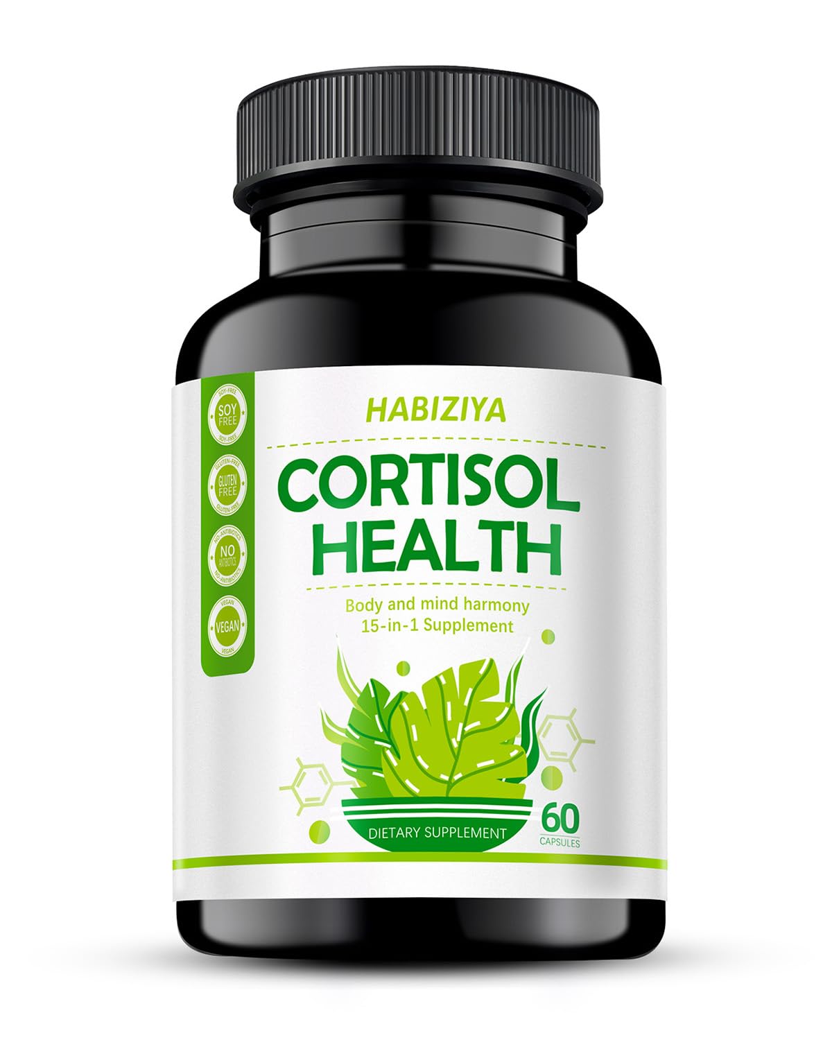 HABIZIYA Cortisol Manager Supplement for Women and Men Adrenal Support with Ashwagandha, Rhodiola Rosea, Holy Basil, Mood & Sleep Support - Non-GMO, Vegan Capsules (60 Count) HABIZIYA uk supplements