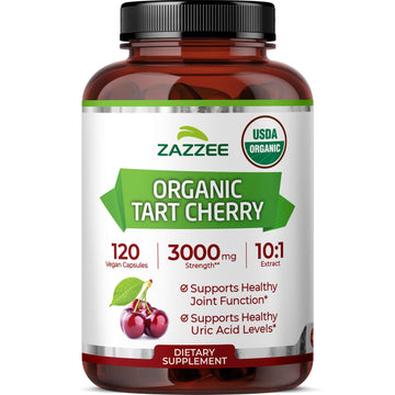 Zazzee USDA Organic Tart Cherry 10:1 Extract, 120 Vegan Capsules, 4 Month Supply, Montmorency Cherry, Daily Wellness Antioxidant Support, Organic Herbal Supplement, All-Natural, Non-GMO, Made in USA Zazzee uk supplements