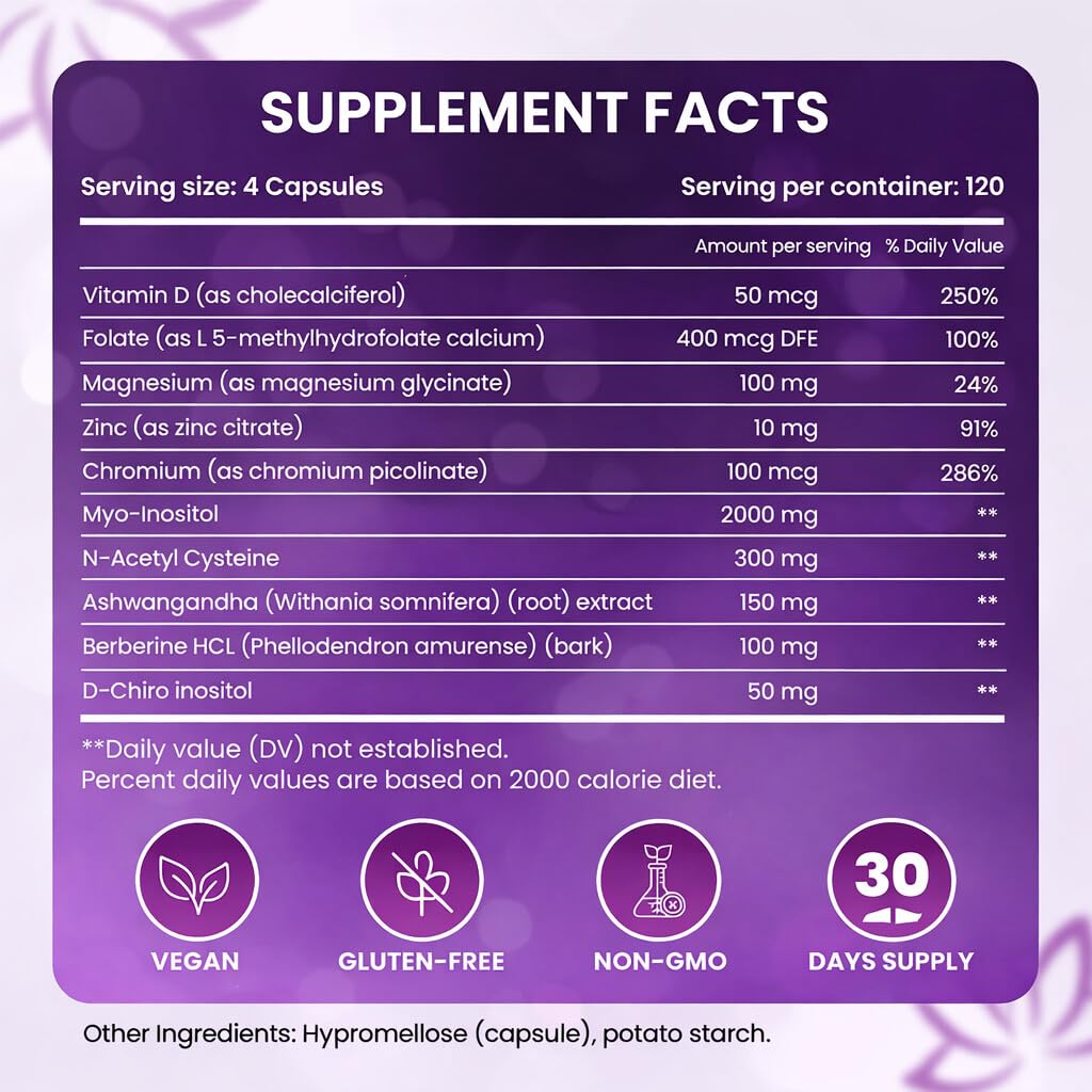The Pink Bloom Myo & D-Chiro Inositol 40:1 Ratio – 120 Capsules | Myo Inositol Supplement for Women with Vitamin D, Ashwagandha, Folate & Zinc | Supplement for Hormone Balance & Ovarian Health The Pink Bloom uk supplements