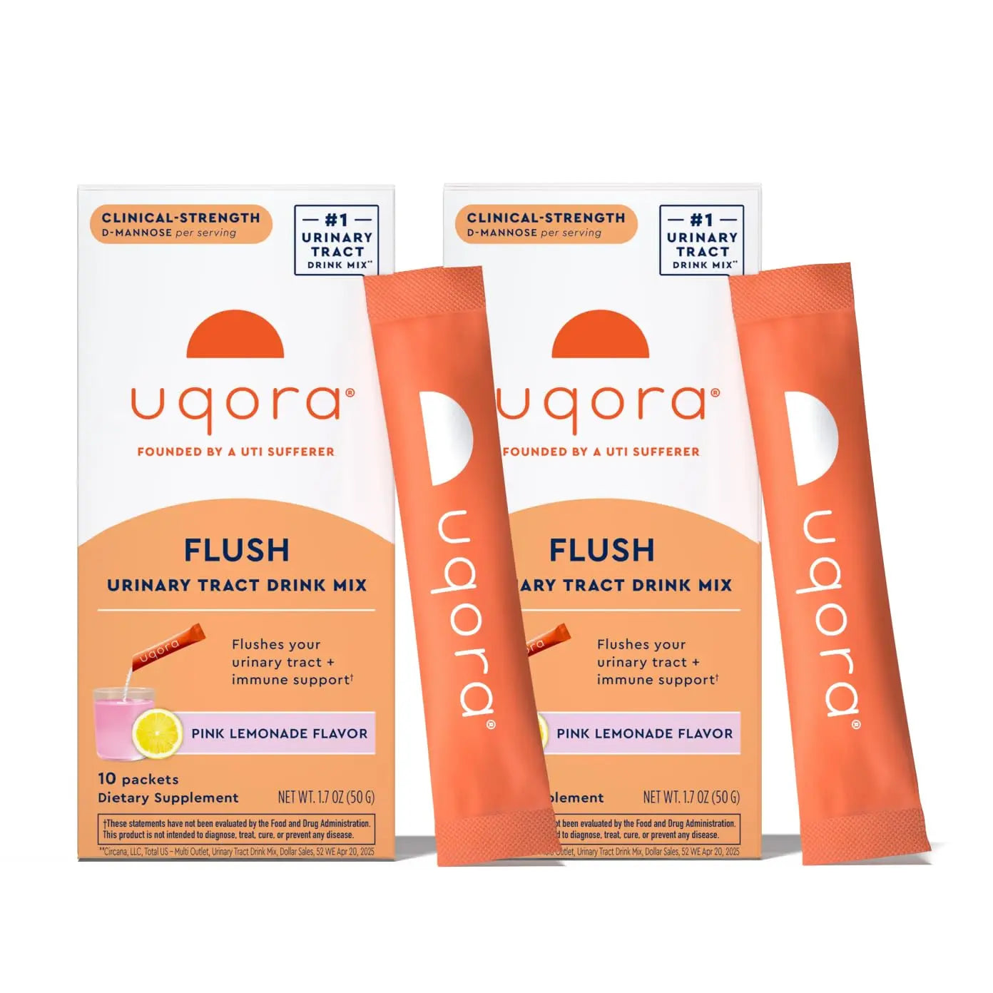 Uqora Flush - Urinary Tract* with D-Mannose, Vitamin C, Vitamin B6, Potassium, Magnesium & Calcium - Gluten-Free & Vegan - Pink Lemonade Flavor - 20 Packets (2 Pack) Uqora uk supplements