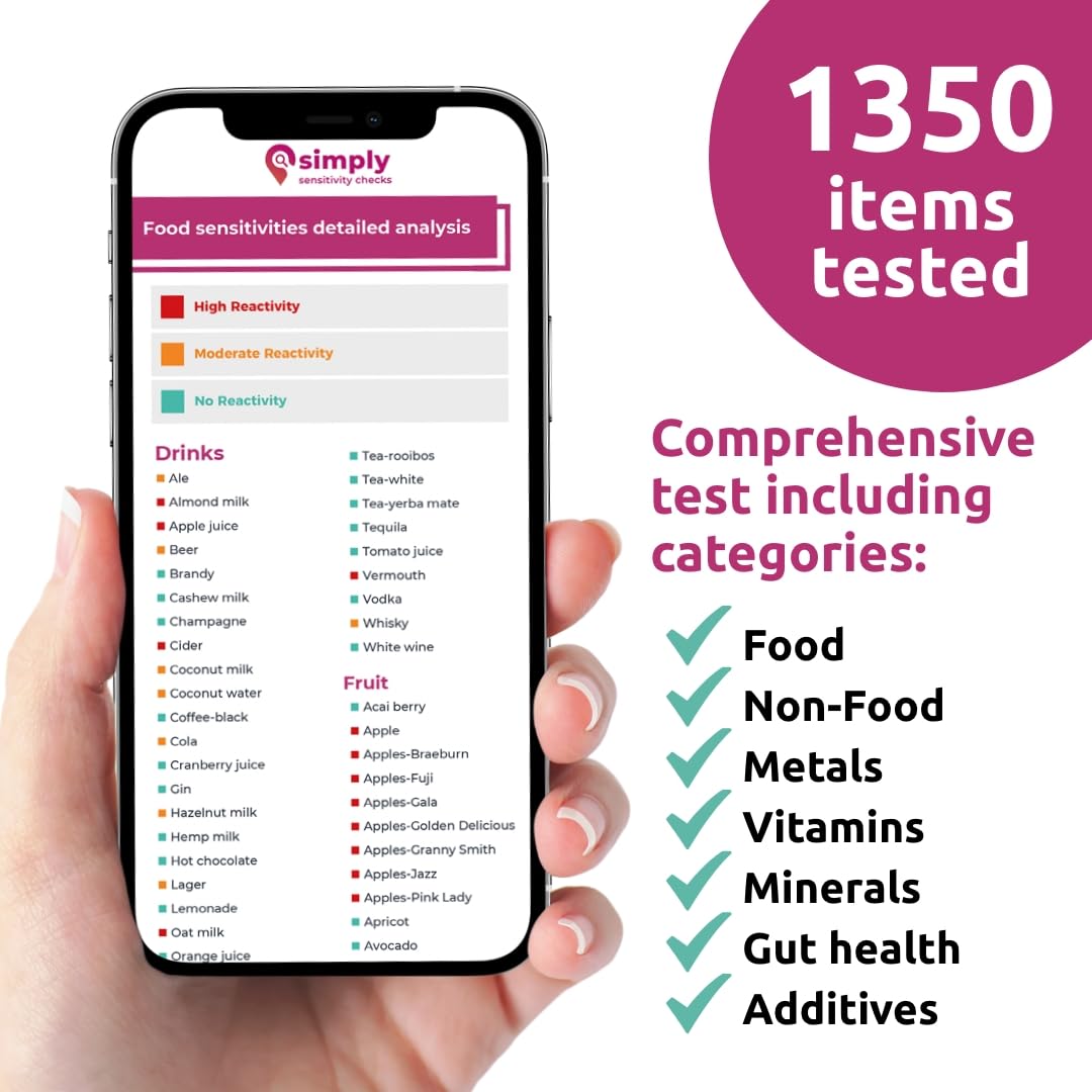 Simply Sensitivity Checks 1350+ Items Food Sensitivity Test Kit for Adults – Foods & Non-Foods, Including Lactose, Gluten, Vitamins, Minerals, Gut Health & More – at-Home Food Intolerance Test Kit Simply Sensitivity Checks uk supplements