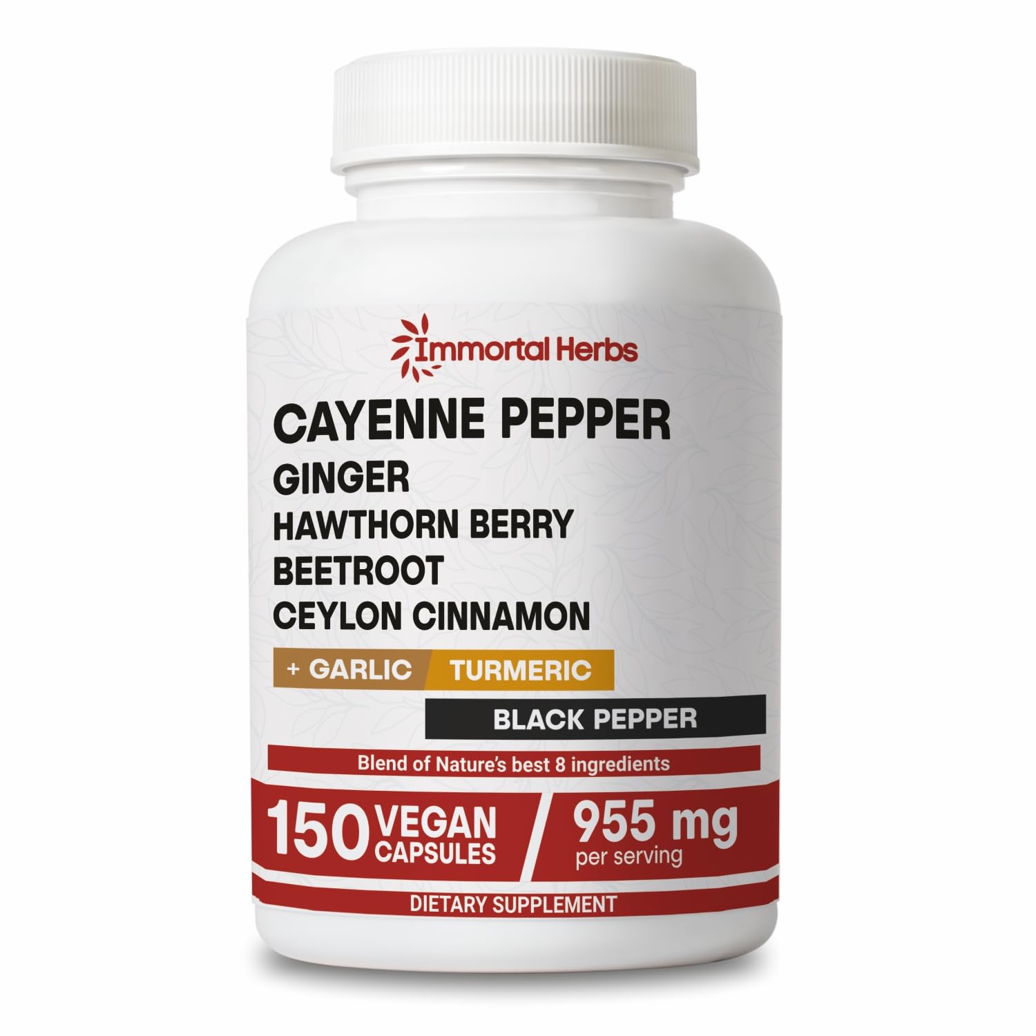 Immortal Herbs Cayenne Pepper Capsules w/Garlic, Ginger, Hawthorn, Turmeric, Cinnamon, Beet Root and Black Pepper Extract, 150 Cayenne Capsules, Non-GMO & Gluten Free Capsaicin Supplement Immortal Herbs uk supplements