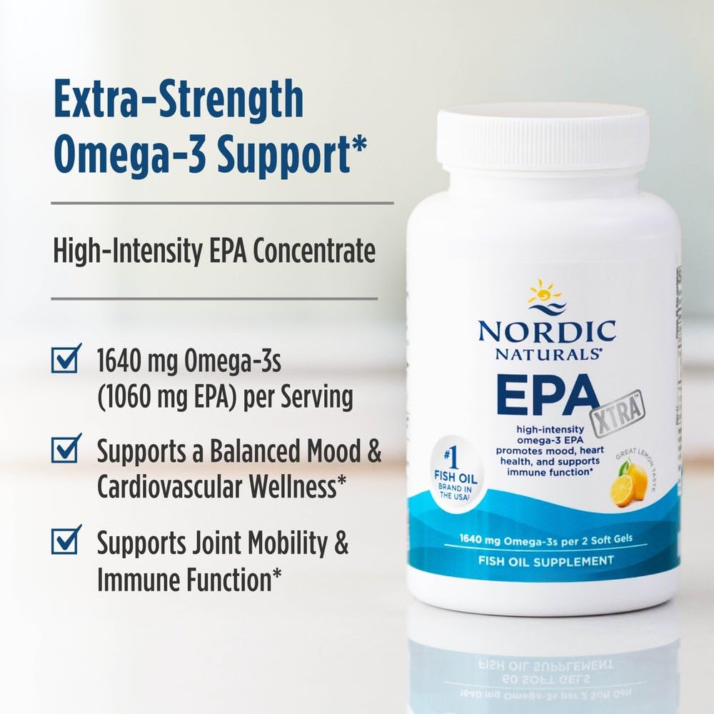 Nordic Naturals EPA Xtra, Lemon - 60 Soft Gels - 1640 mg Omega-3 - High-Intensity EPA Formula for Positive Mood, Heart Health & Healthy Immunity - Non-GMO - 30 Servings Nordic Naturals uk supplements