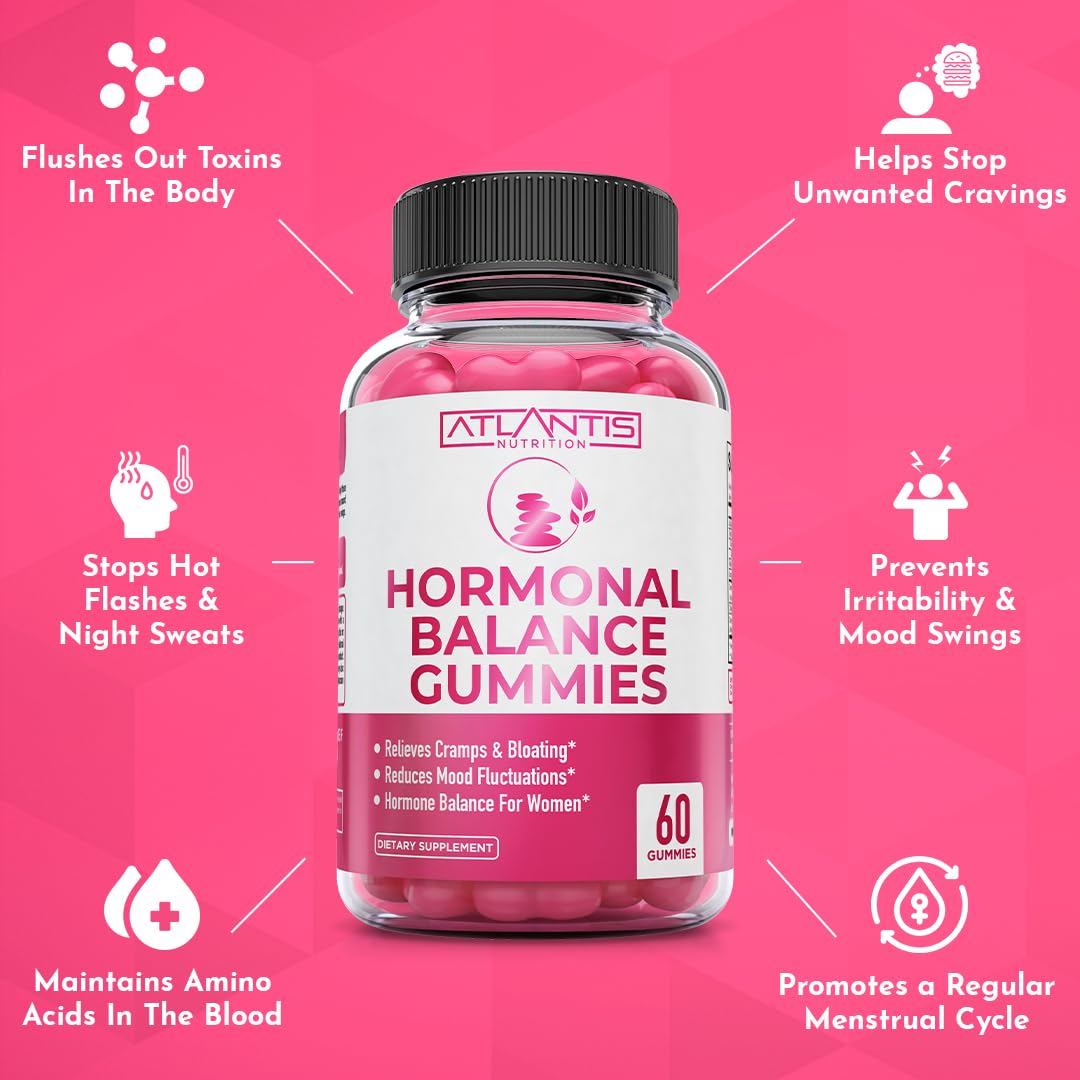 Atlantis Nutrition Hormonal Balance for Women & PMS Relief Gummies - Alleviates Cramps, Bloating, Mood Swings, Hot Flashes & Night Sweats - Cranberry, Dong Quai & Chasteberry Menstrual Cramp Relief Atlantis Nutrition uk supplements