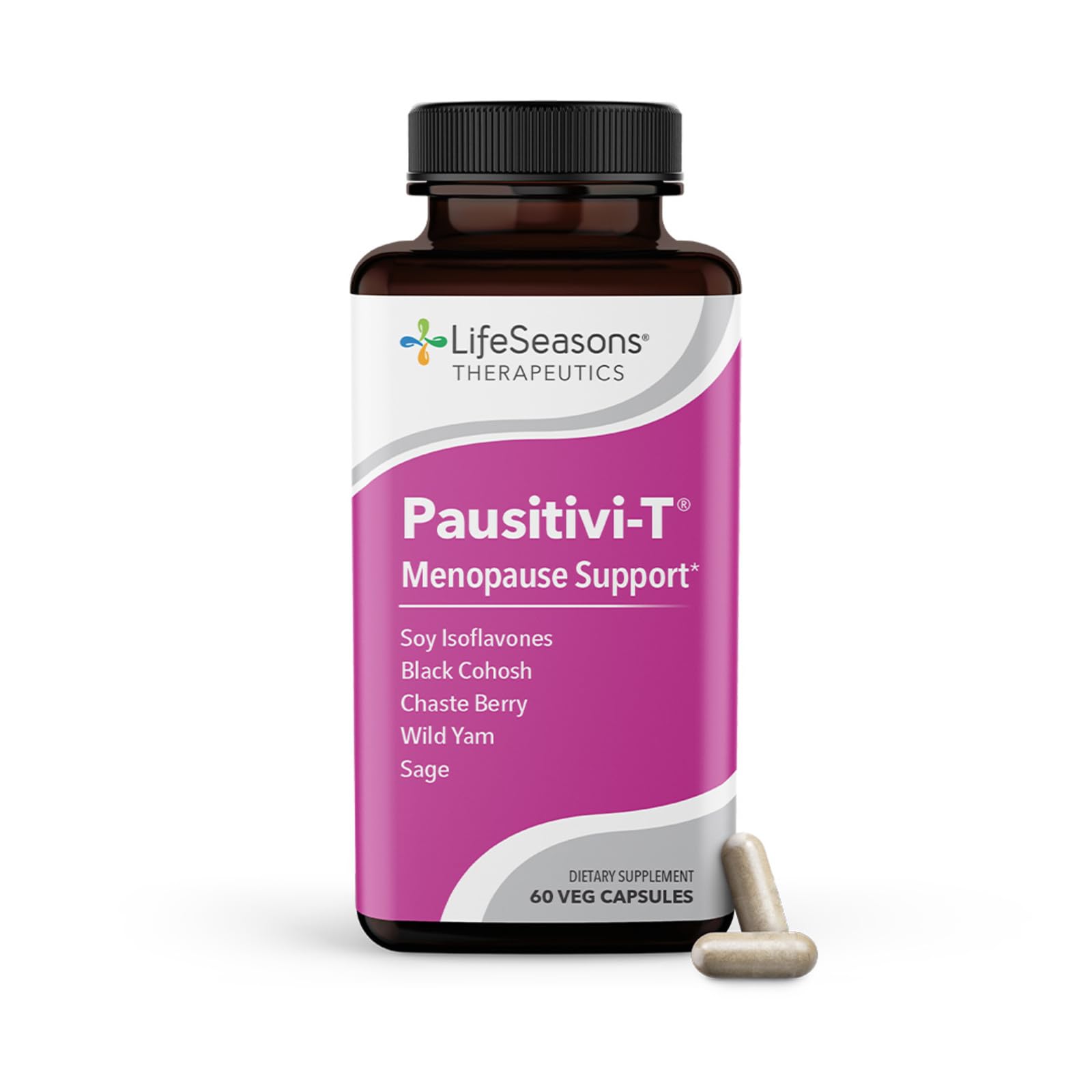 Pausitivi-T - Menopause Support Supplement - Powerful Relief for Hot Flashes, Hormone Imbalance & Night Sweats - Nourishes Tissue - Sage, Chasteberry, Soy Isoflavones & Black Cohosh - 60 Capsules LifeSeasons uk supplements